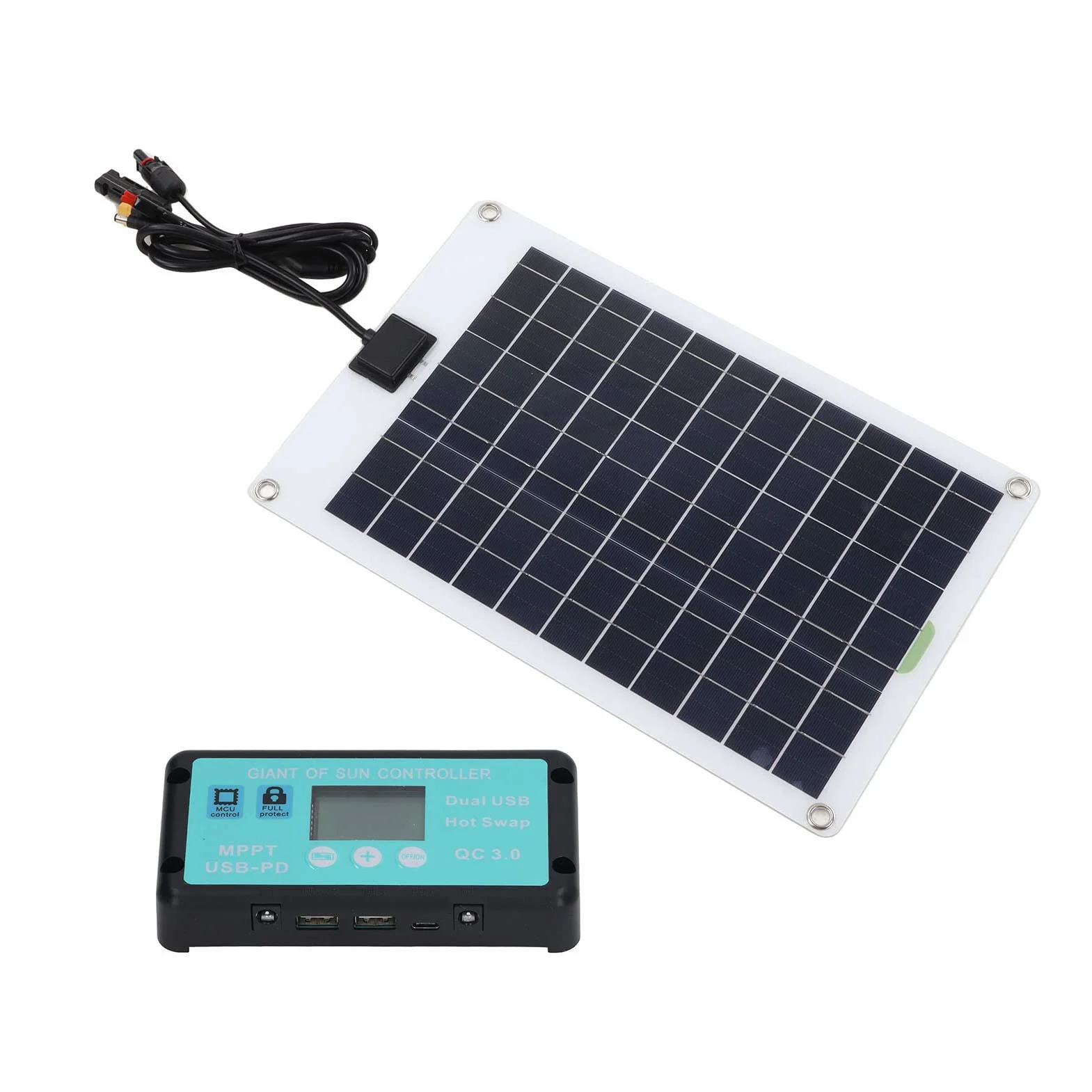 Kit Pannello Solare da 50 Watt 12V, Caricabatteria Portatile da Pannello Solare Impermeabile con Controller MPPT 100A per Rimorchio Veicolo Barca Marina Batteria da 12 Volt