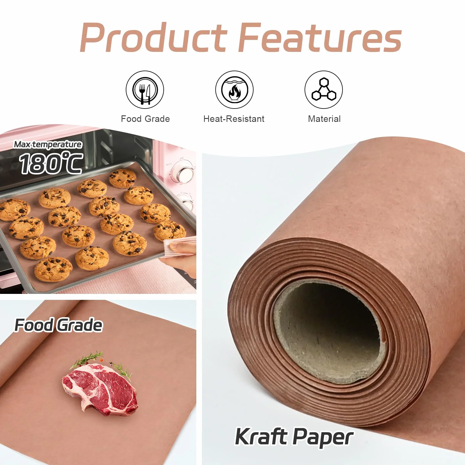 Pink Butcher Paper BBQ 40cm x 30m, Rotolo di Carta da Macellaio, Carta Kraft per Barbecue Rotol per Barbecue, Affumicatore, Carne di Pesce, Perfetta per Cucinare Succoso
