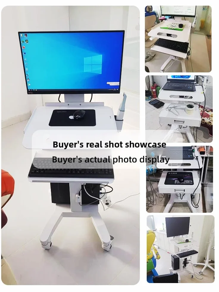 Carrello per postazione di lavoro per laptop medico con ruote, carrello da laboratorio regolabile in altezza con supporto per scanner, robusta scrivania per computer portatile per cliniche dentali