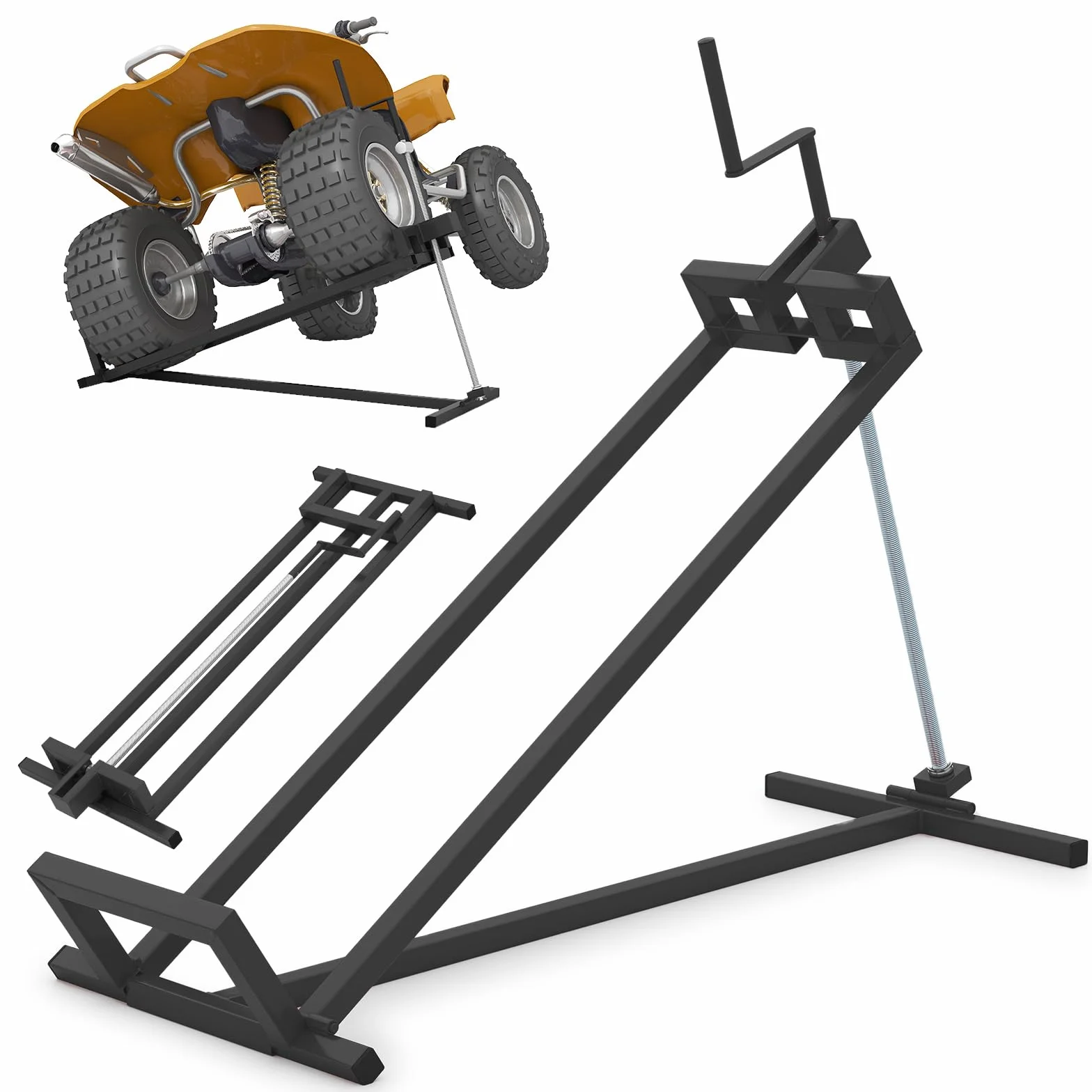 RELAX4LIFE Sollevatore per Tosaerba Quadruplo fino a 400 kg, Altezza di Sollevamento da 11,5 a 77 cm, Salvaspazio, Materiale in Acciaio Spruzzato (Nero)