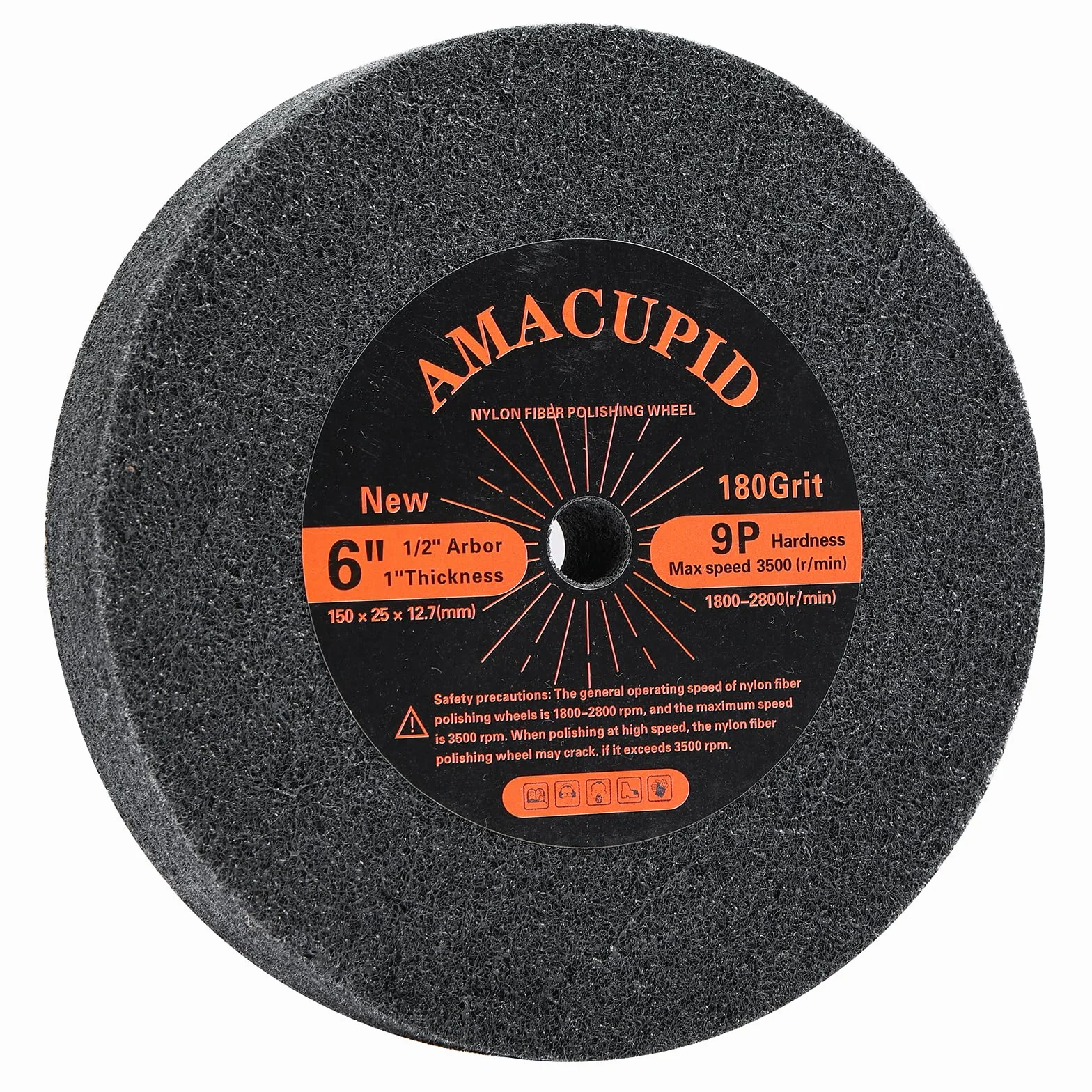 Mola per sbavatura, mola lucidante in fibra di nylon, 150 mm, durezza 9P. Adatta per lucidatrici da banco. Lucidatura di acciaio inossidabile, ecc. Mandrino da 12,7 mm
