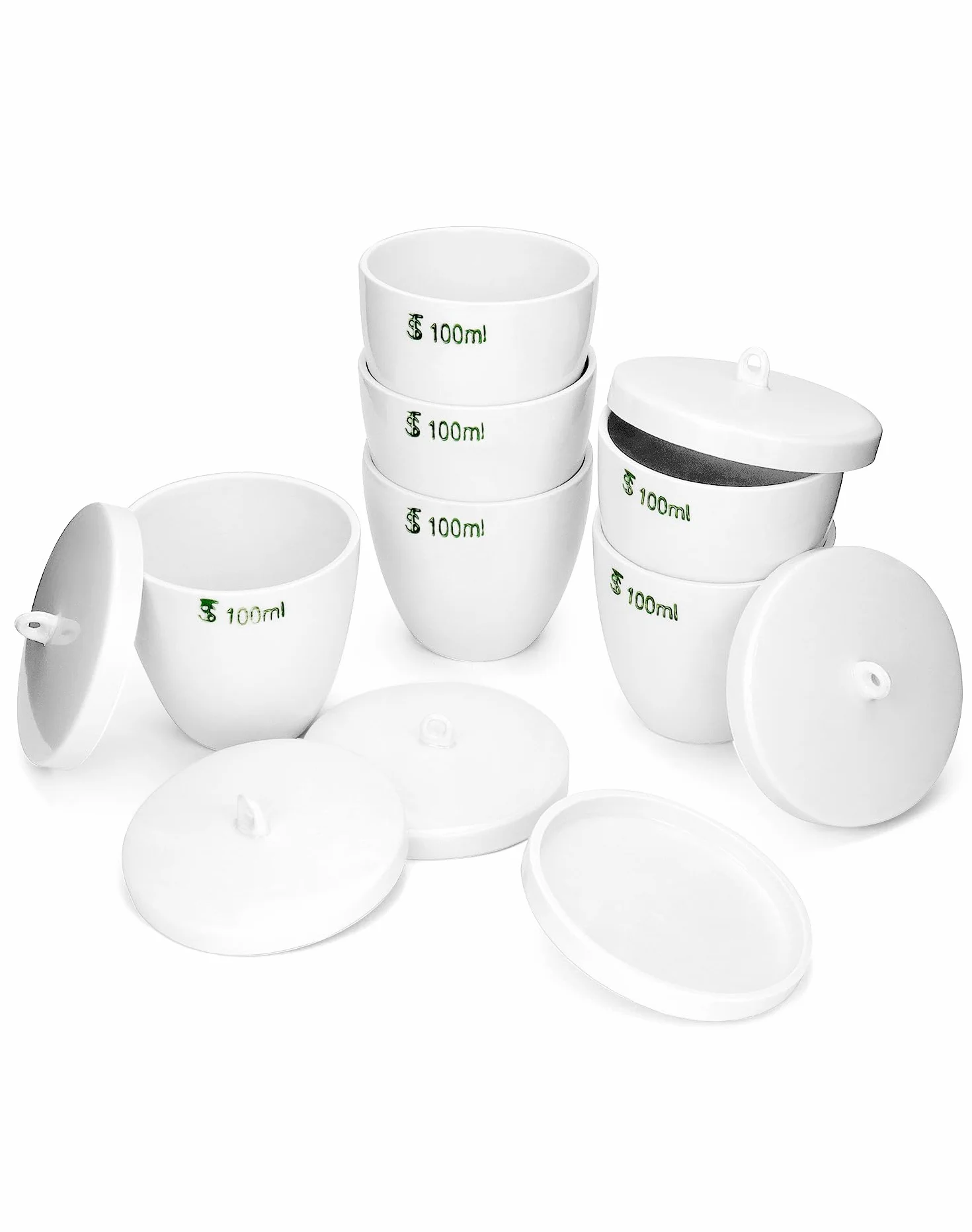 QWORK Crogiolo in porcellana resistente con coperchio, capacità 100 ml, per scuola, laboratorio, confezione da 6