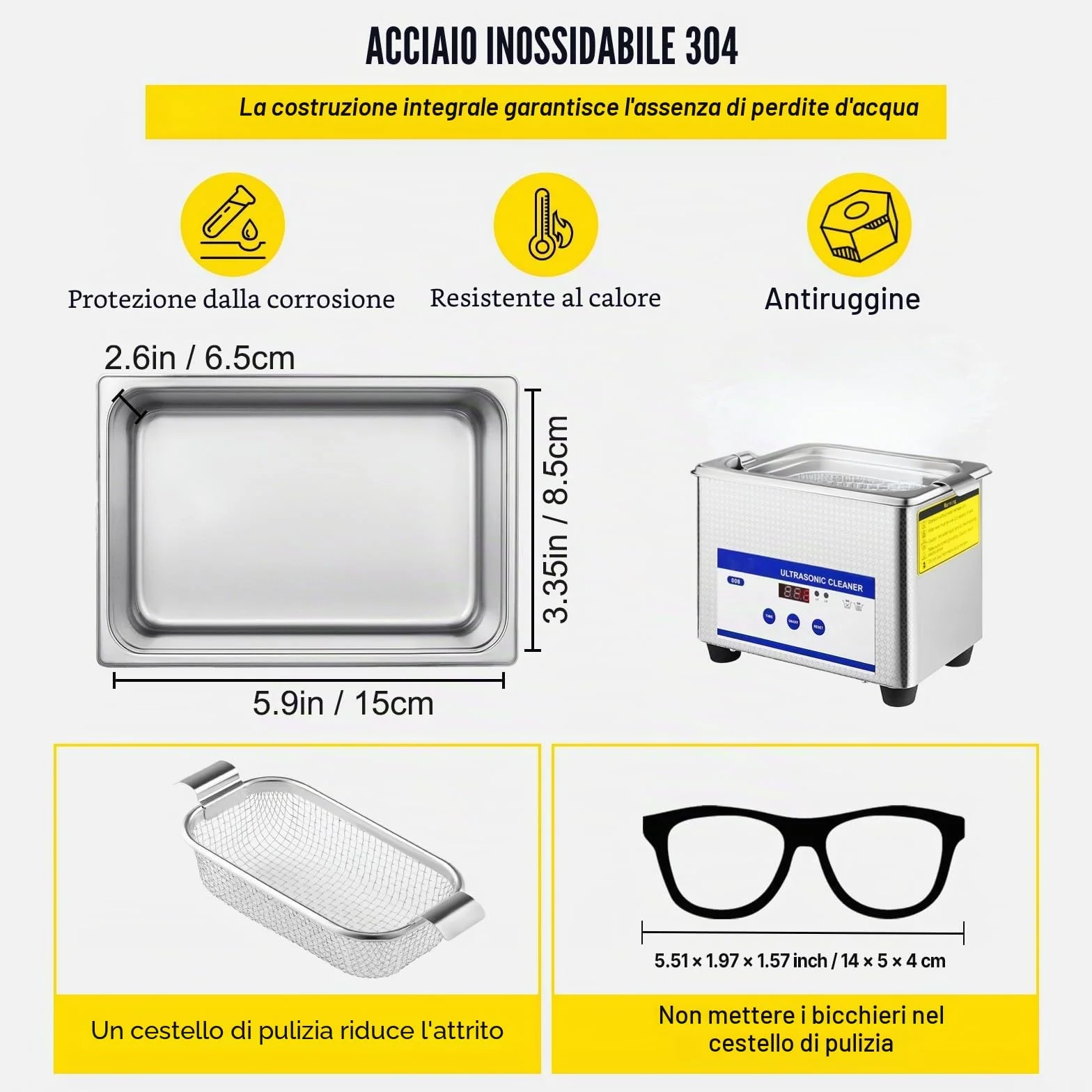 VEVOR Pulitore a ultrasuoni 800ml, 35W Pulitore ultrasonico professionale in acciaio inossidabile, potente macchina di pulizia ad ultrasuoni a frequenza di 40 kHz con display LED per gioielli, orologi