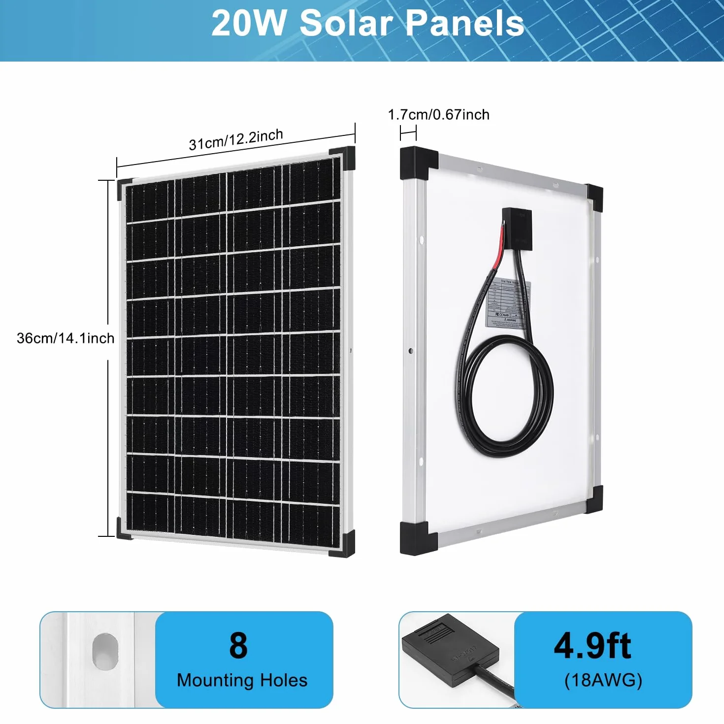 Kit di pannelli solari monocristallini per la manutenzione della batteria solare, regolatore di carica da 12 V, con cavo di prolunga e clip, terminale O-Ring, adatto per camper, auto, tetto,