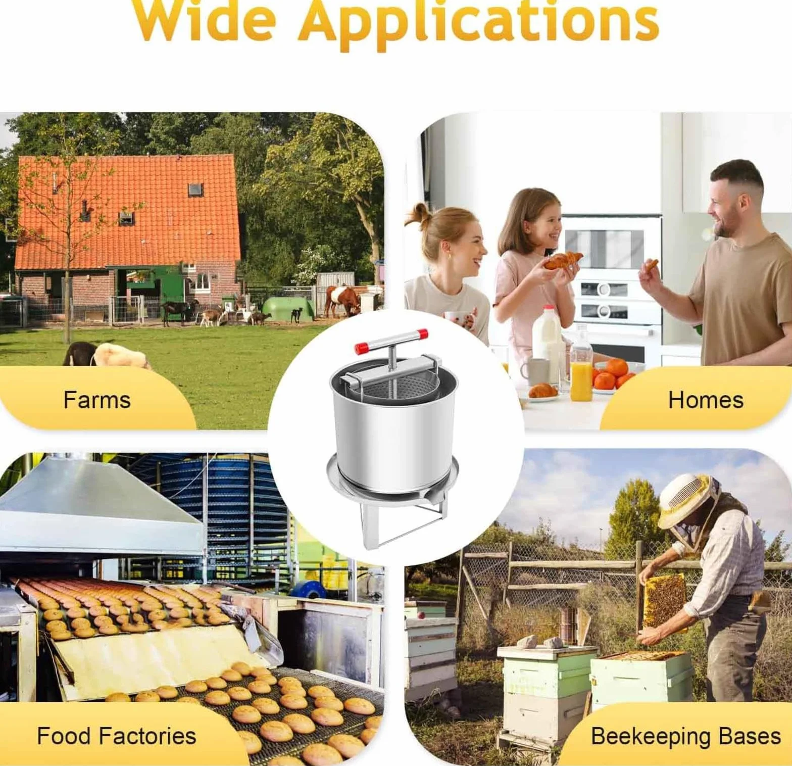 Strutture manuali dell'acciaio inossidabile dell'estrattore del miele per la pressatura efficiente del favo nell'hotel della cucina del ristorante
