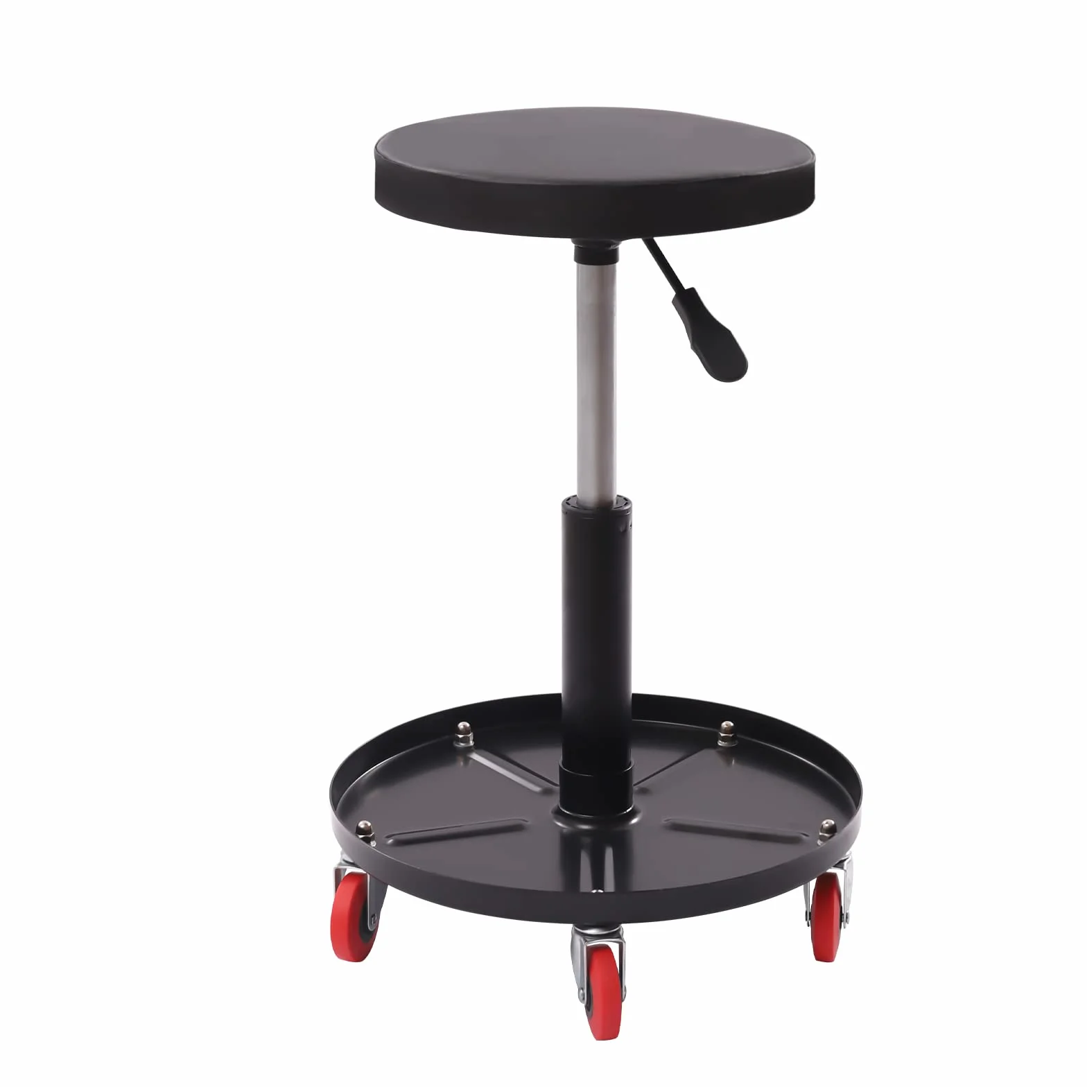 Robusto sedile girevole con 5 ruote, sedia da officina, sedia girevole regolabile con ripiano per attrezzi, 136 kg, colore nero