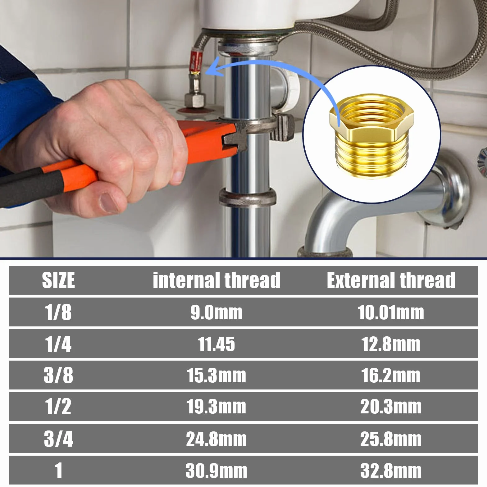 Riduttore in ottone 1/8 a 1/4 pollici filettatura esterna 1/4" x interna 1/8" raccordo per tubo 6 pezzi
