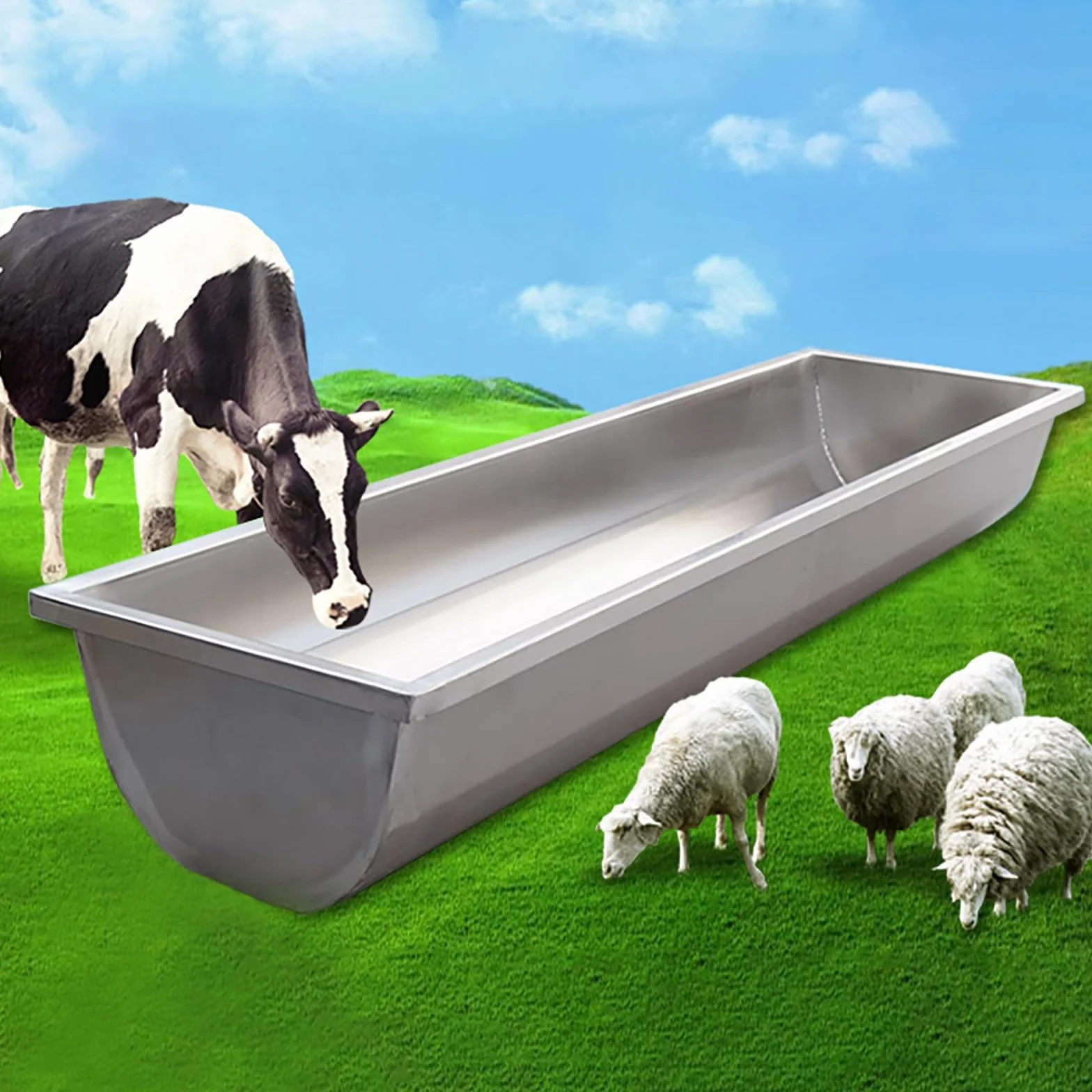 Mangiatoio Per Bestiame L 50 100 195 CM Abbeveratoio/vasca/vasca in metallo per mucche, mangiatoia per fieno per bestiame di grande capacità per fattoria/pascolo/cortile, alimentazione(195cm(76 4/5in)