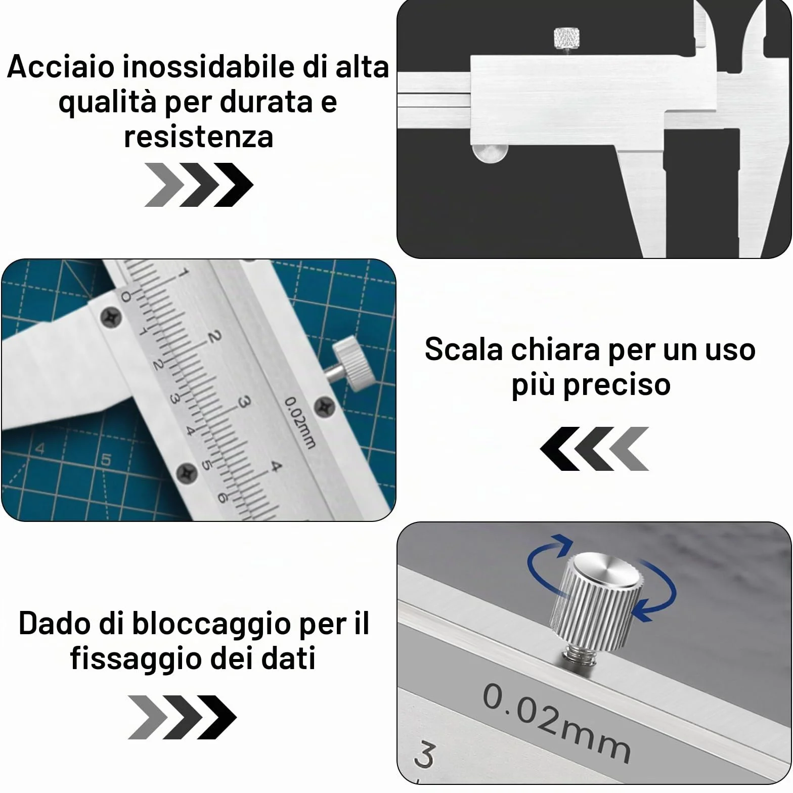 Calibro a Corsoio, 150mm Calibro in Acciaio Inox, Calibro Di Precisione Strumenti Di Misurazione Calibro Analogico per Misurzione Esterna Interna Profondità Argento
