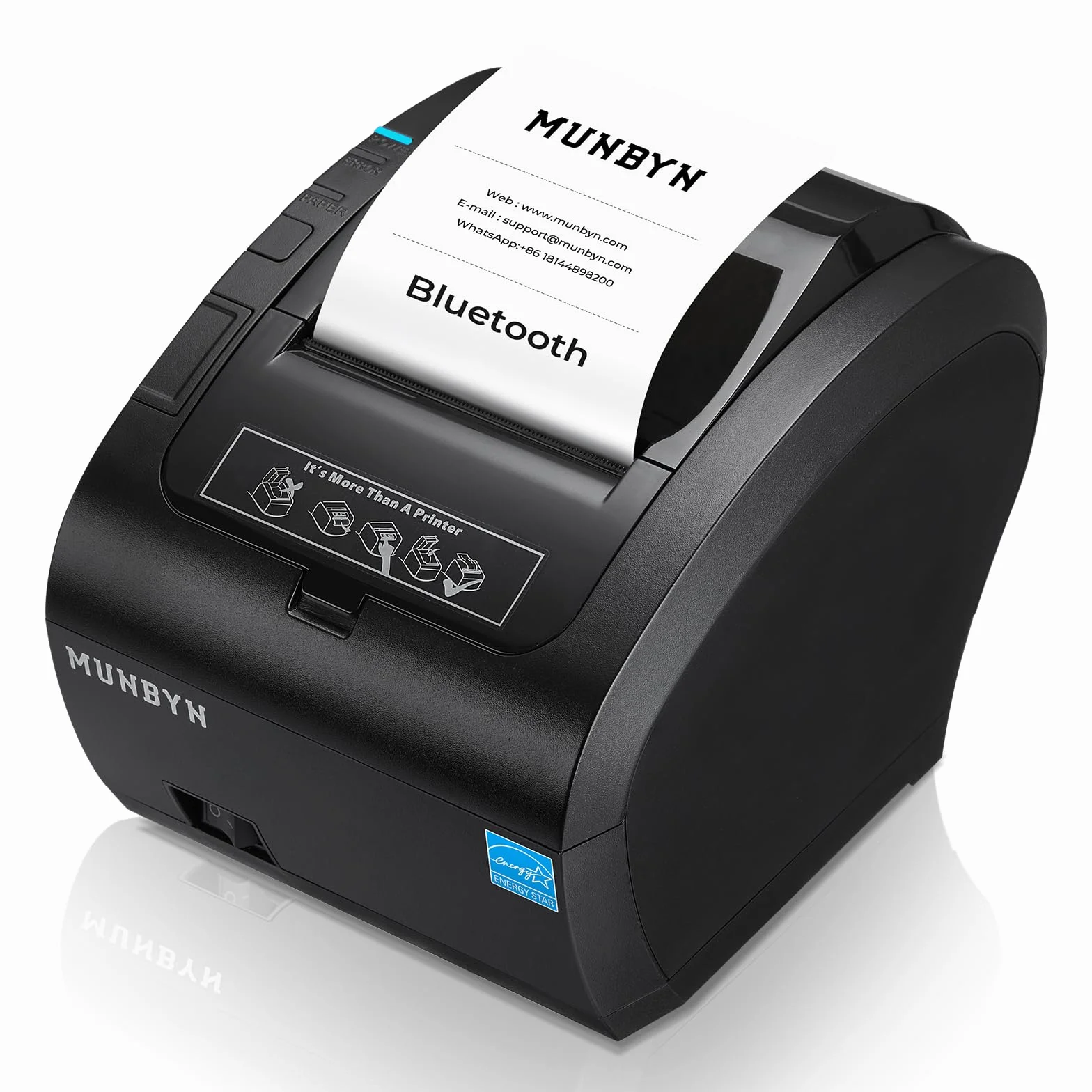 MUNBYN Stampante Scontrini Bluetooth con Certificazione MFi per iOS (Richiede un'App), 300mm/s Stampante Termica 80mm con Taglierina Automatica, BT/USB/LAN