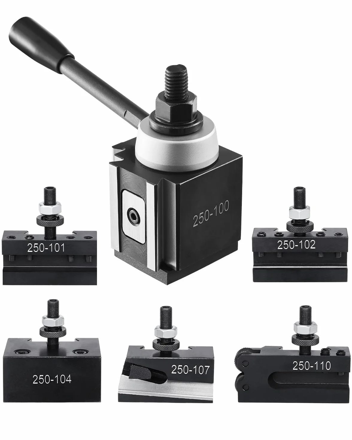 VEVOR Set di Portautensili a Cambio in Acciaio Resistente, 6 Pezzi, Set di Attrezzi a Cambio Rapido, Portautensili a Cuneo per Tornitura, per Torni per Metallo, Oscillazione 152,4-305 mm