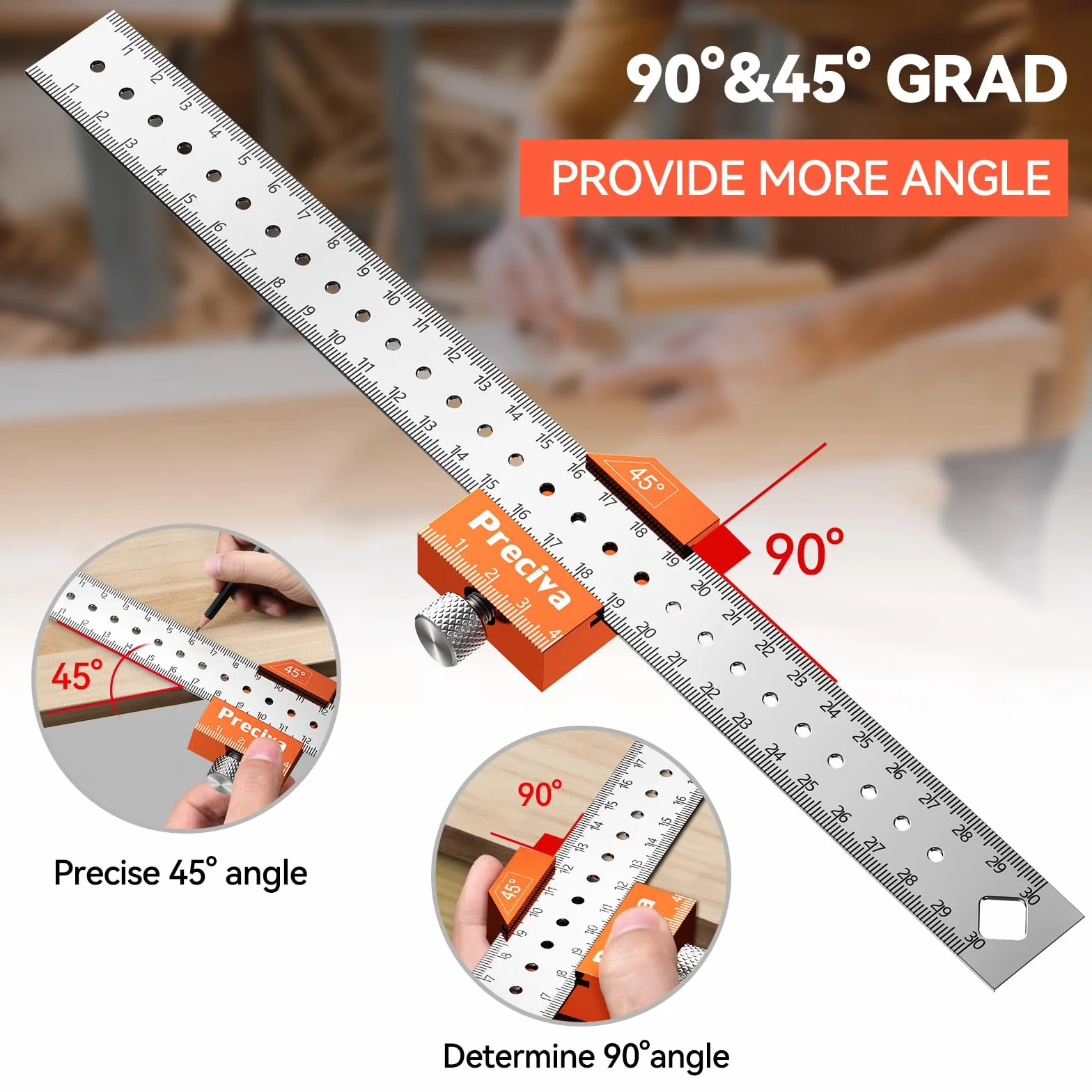Preciva Righello Falegname Carpentiere Steel Ruler Misurazione Angolo Lunghezza