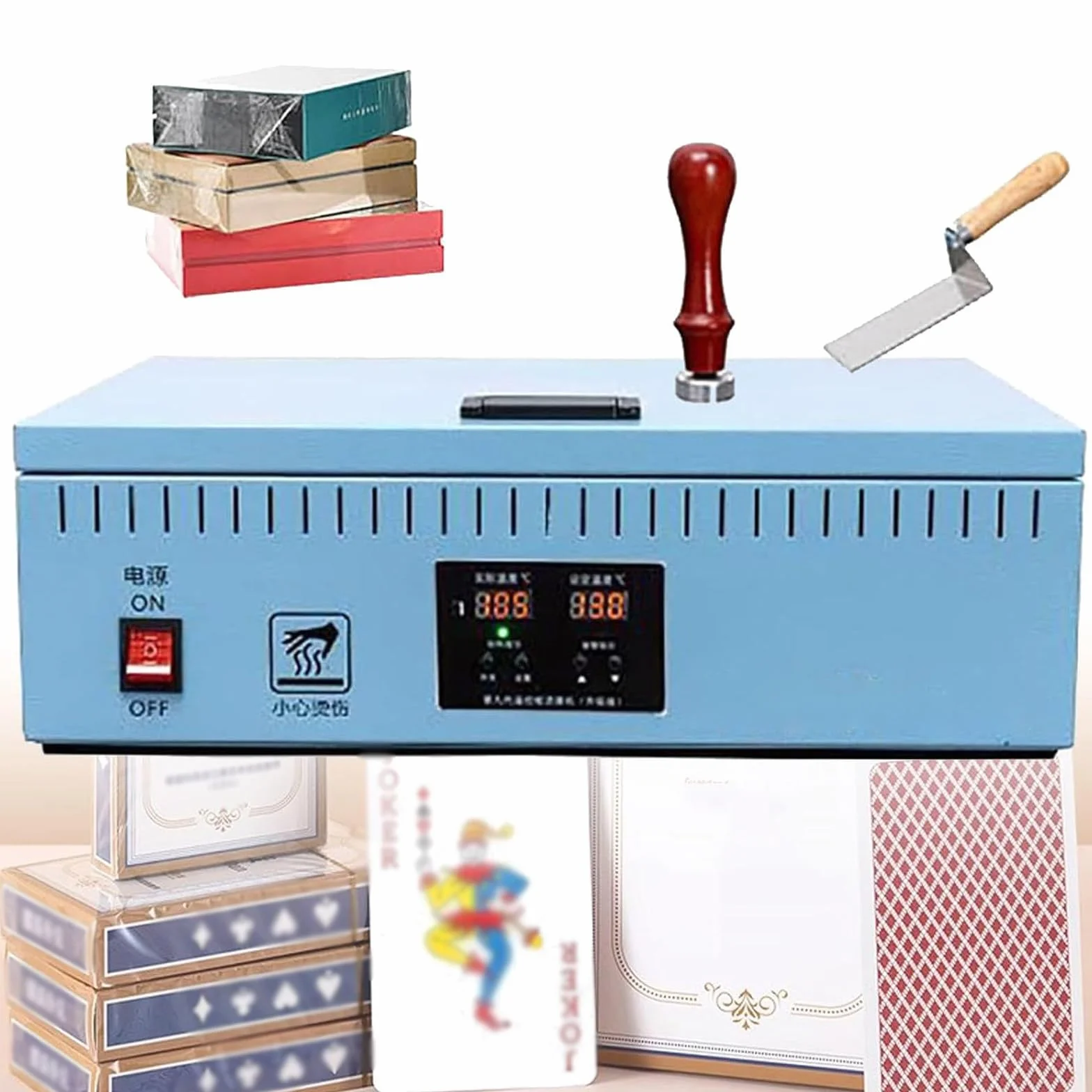 Macchina avvolgitrice in cellophane da 1200 W, Macchina per l'imballaggio di Film, Cosmetici, scatole e Confezioni per Alimenti e Frutta nei supermercati. Blue