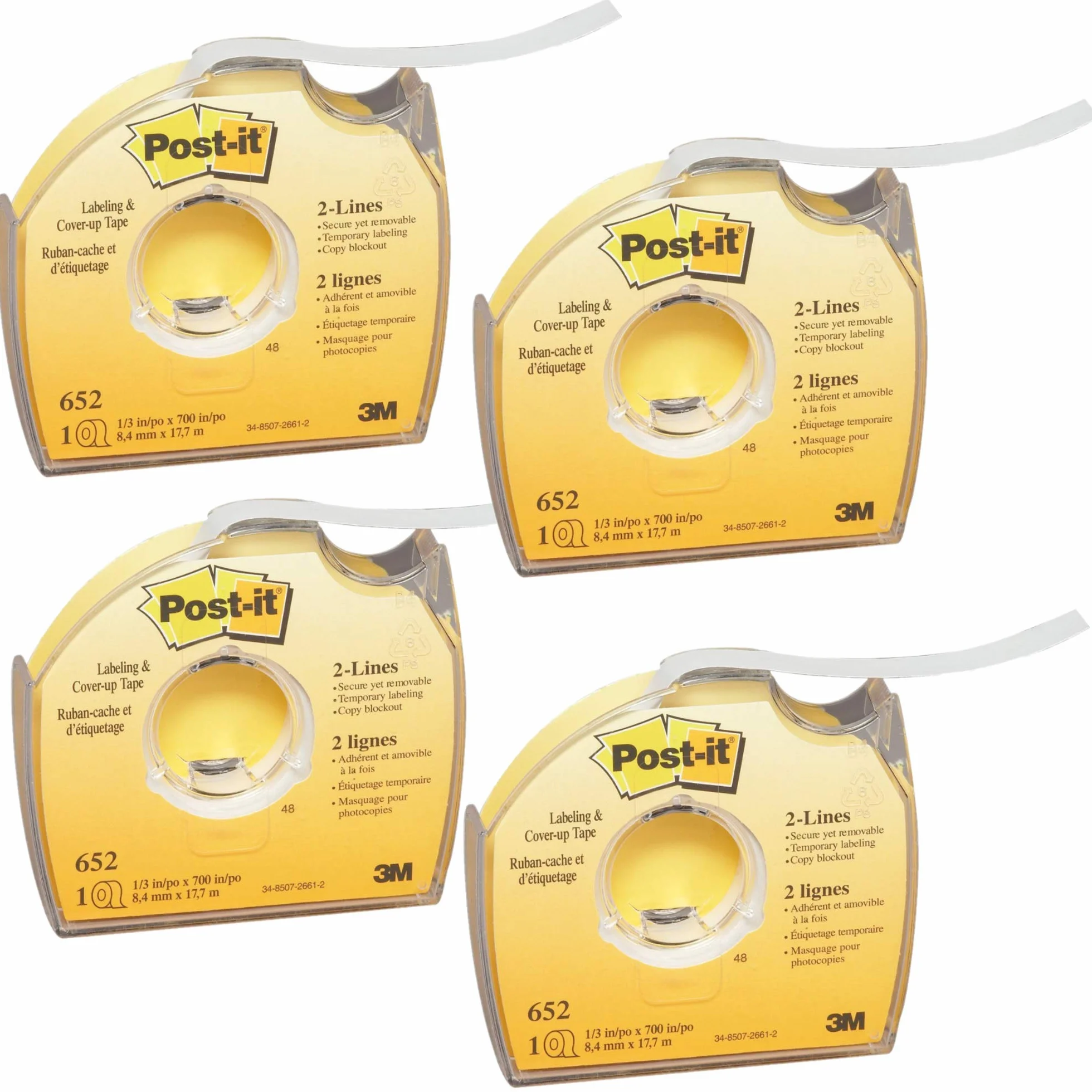 Post-it 652 Nastro per etichettatura e copertura, non ricaricabile, rotolo da 1/3" x 700" (4)