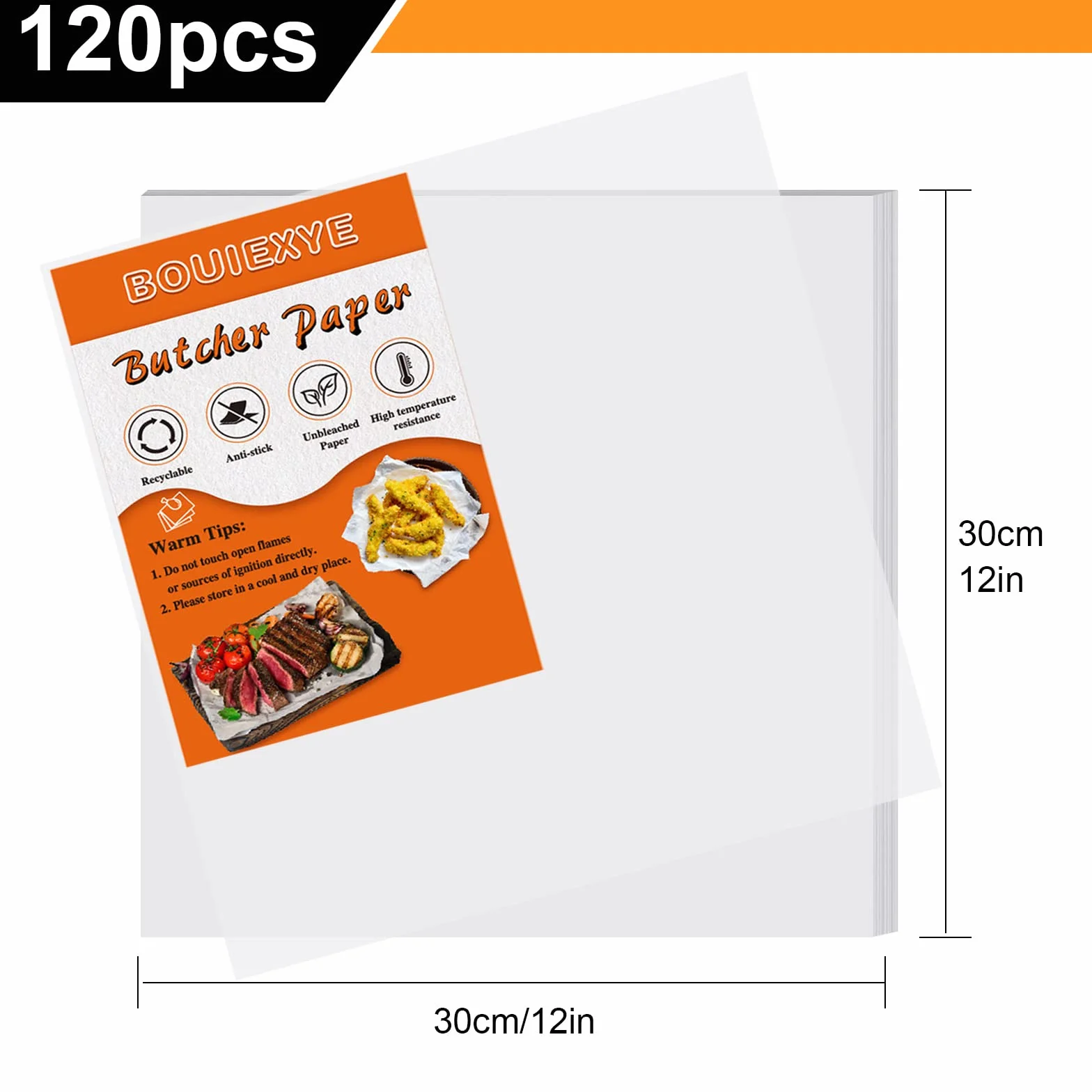 120 Fogli di Carta da Macellaio Bianca, Pretagliata, 30,5 x 30,5 cm, Usa e Getta per Avvolgere Carne