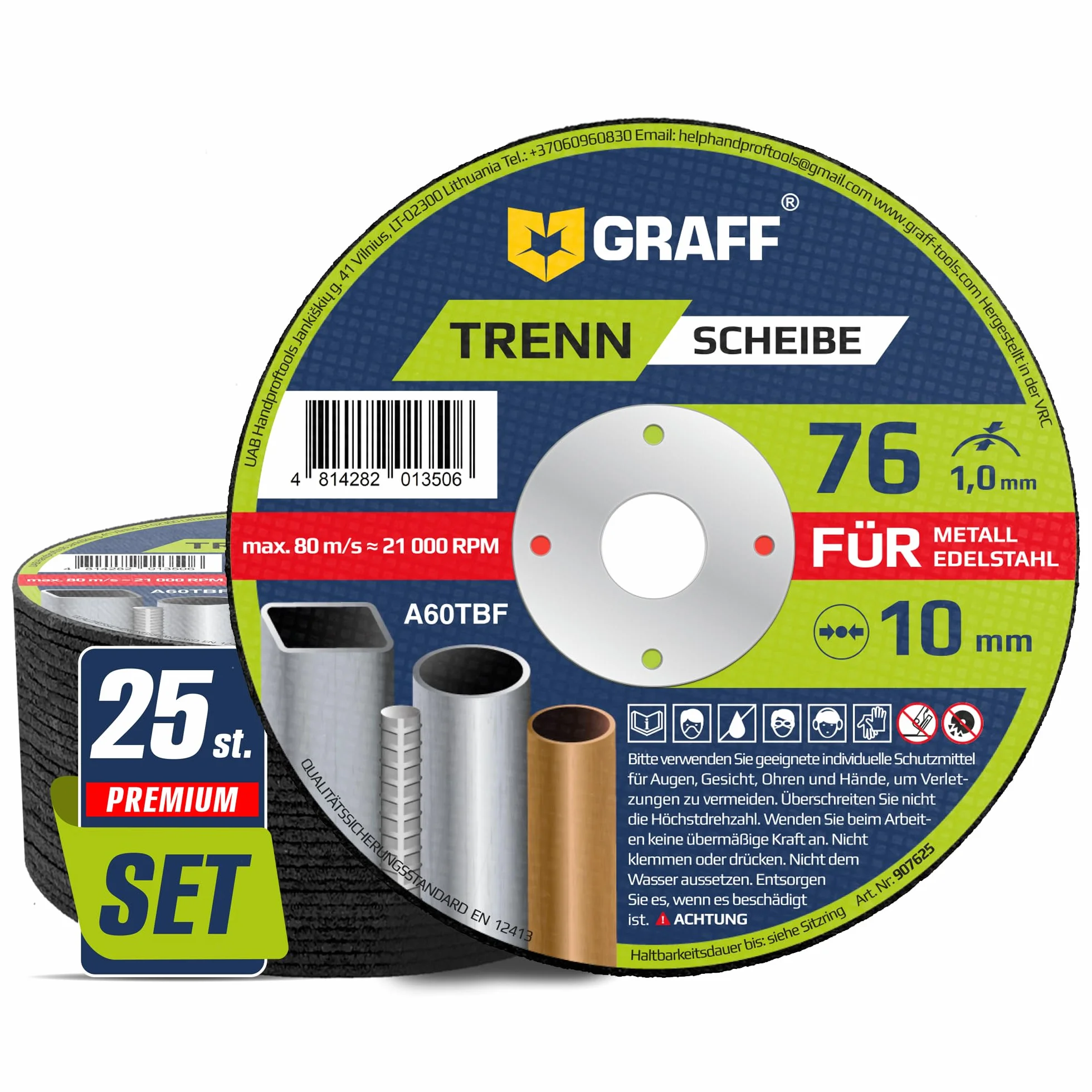 Dischi da Taglio 76 Ferro, Metallo e Acciaio INOX per Smerigliatrice Angolare, 76 X 1mm Disco Flessibile 25 Pezzi – Taglio Rapido e Professionale GRAFF