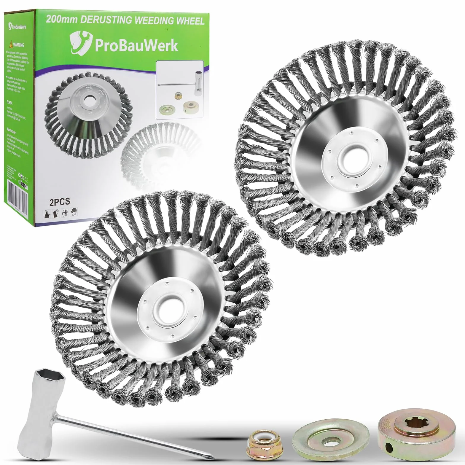 CCLIFE spazzole per Decespugliatore, Spazzola per Erbacce in Acciaio, Spazzola Rotante in Acciaio per Erbacce 200 x 25,4 mm, Disco Spazzola per la Rimozione di Erbacce e Muschio, 2 Set