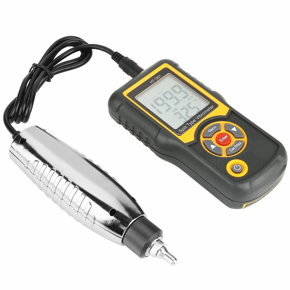 Hyuduo Vibrometro HT-1201, Misuratore di Vibrazioni Digitale con Accelerometro Piezoceramico, Misura l'accelerazione 0,1-199,9 m/s² Velocità 0,1-199,9 Mm/s Spostamento 0,001-,999 Mm per Uso