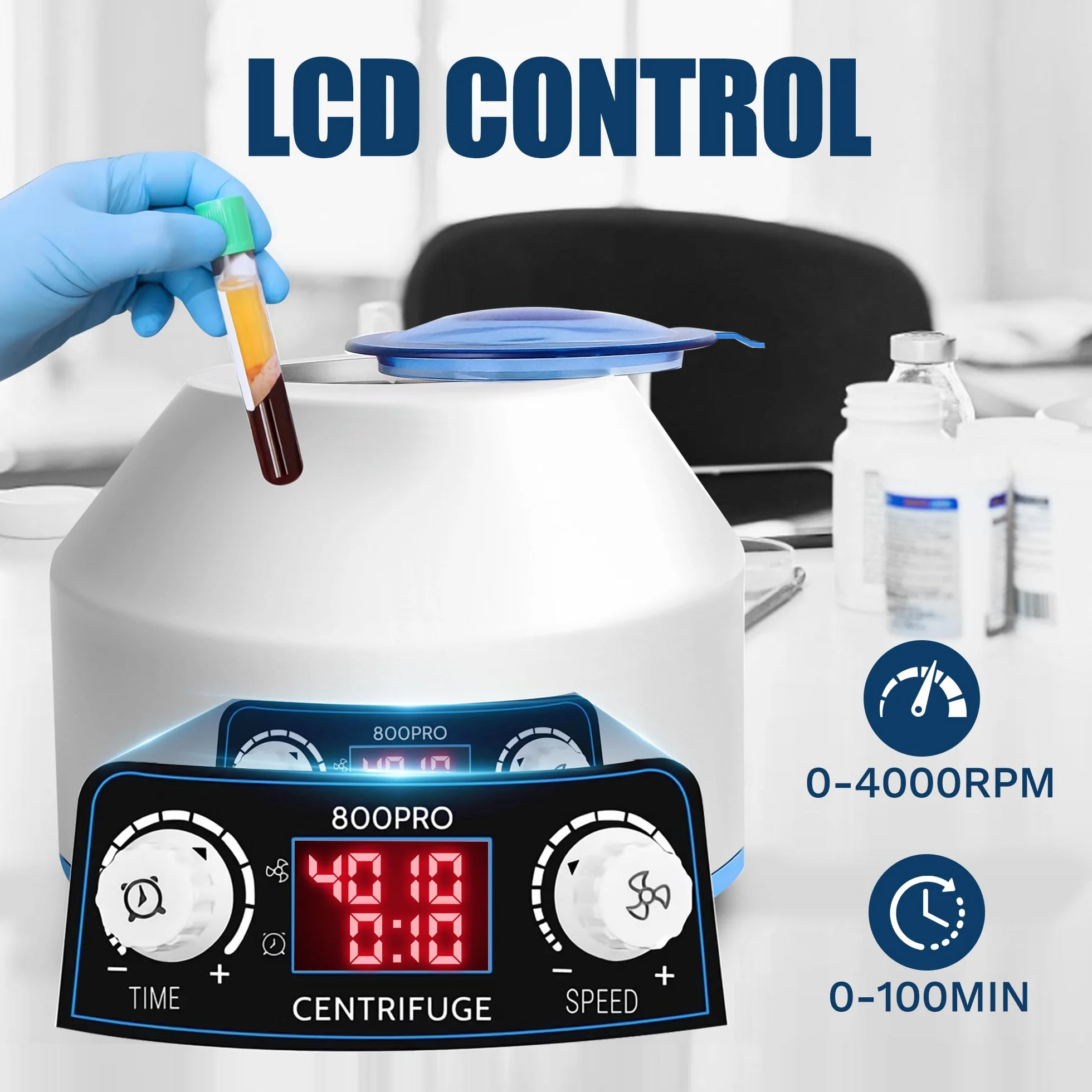 Centrifuga Laboratorio PRP 6x15ml con schermo LCD, 4000rpm Macchina Centrifuga Plasma, 100min Limit, 1953xg, per sangue, plasma, pratica medica-220V