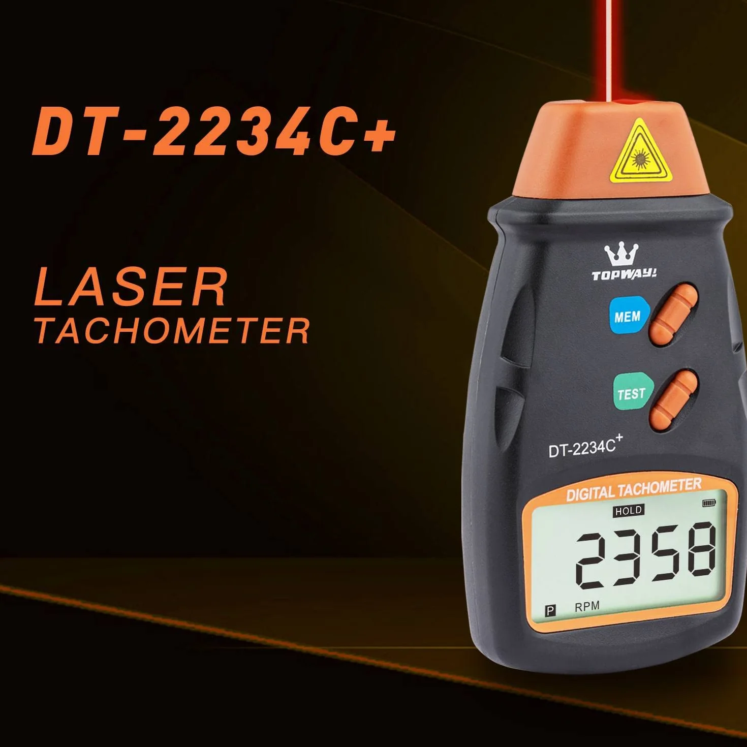 TOPWAY Tachimetro Digitale, DT-2234C + Contagiri Digitale Tester Senza Contatto con LCD Display, Raggio di Misurazione 2,5-99.999 RPM, per Veicoli Ruote Ventole