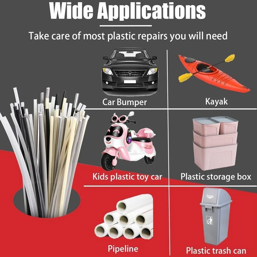 Set di 60 aste di saldatura in plastica per riparazione paraurti, kayak, barche, acciaio inossidabile e carta vetrata