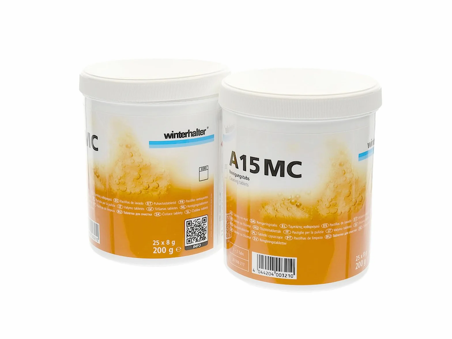 Winterhalter A15 MC Compresse detergenti per lavastoviglie 20006217 Set di 2 lattine da 25 compresse detergenti per la ristorazione professionale, rimuove calcare, depositi e odori –A15 MC