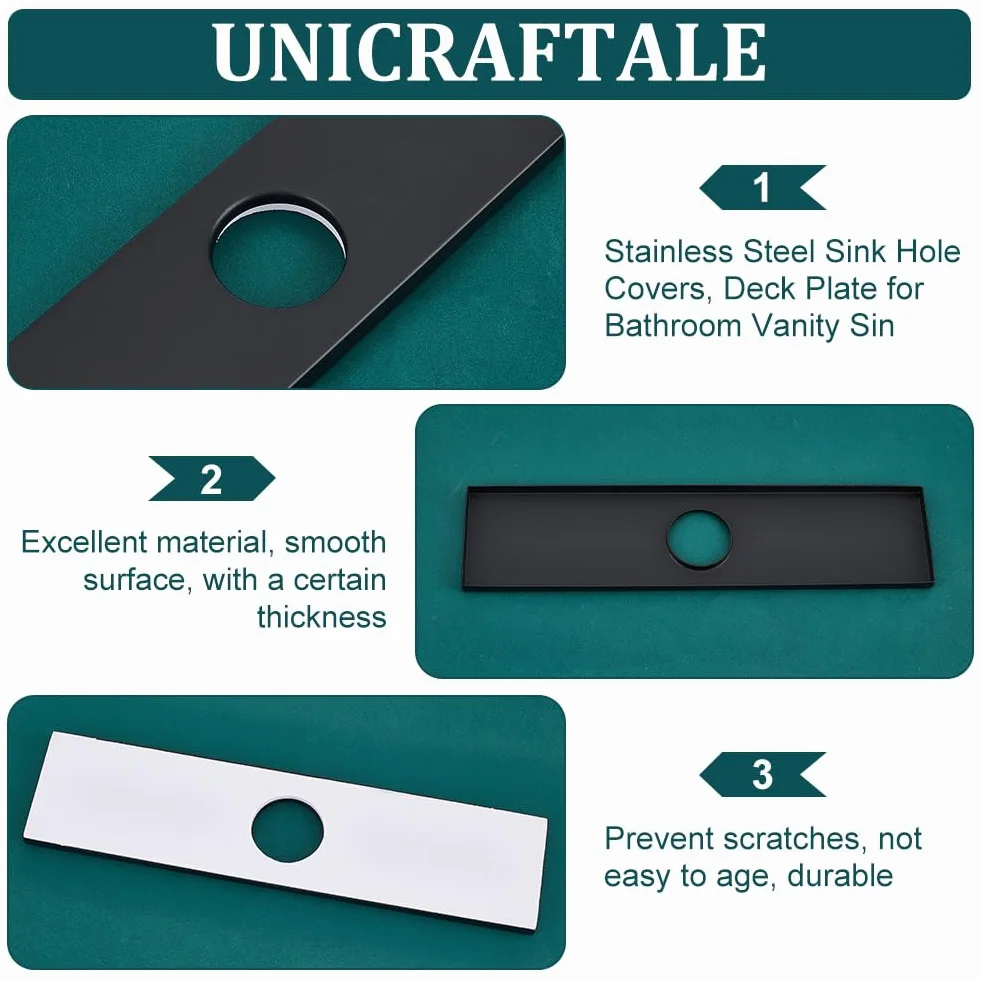 UNICRAFTALE 2 pz Copri Foro per Lavandino In Acciaio Inossidabile Piastra Da 250x60 mm per Vanità Del Bagno Nero 1/3 Fori Kitch Piastra per Rubinetto Rosetta Copertura Rettangolare Piastra