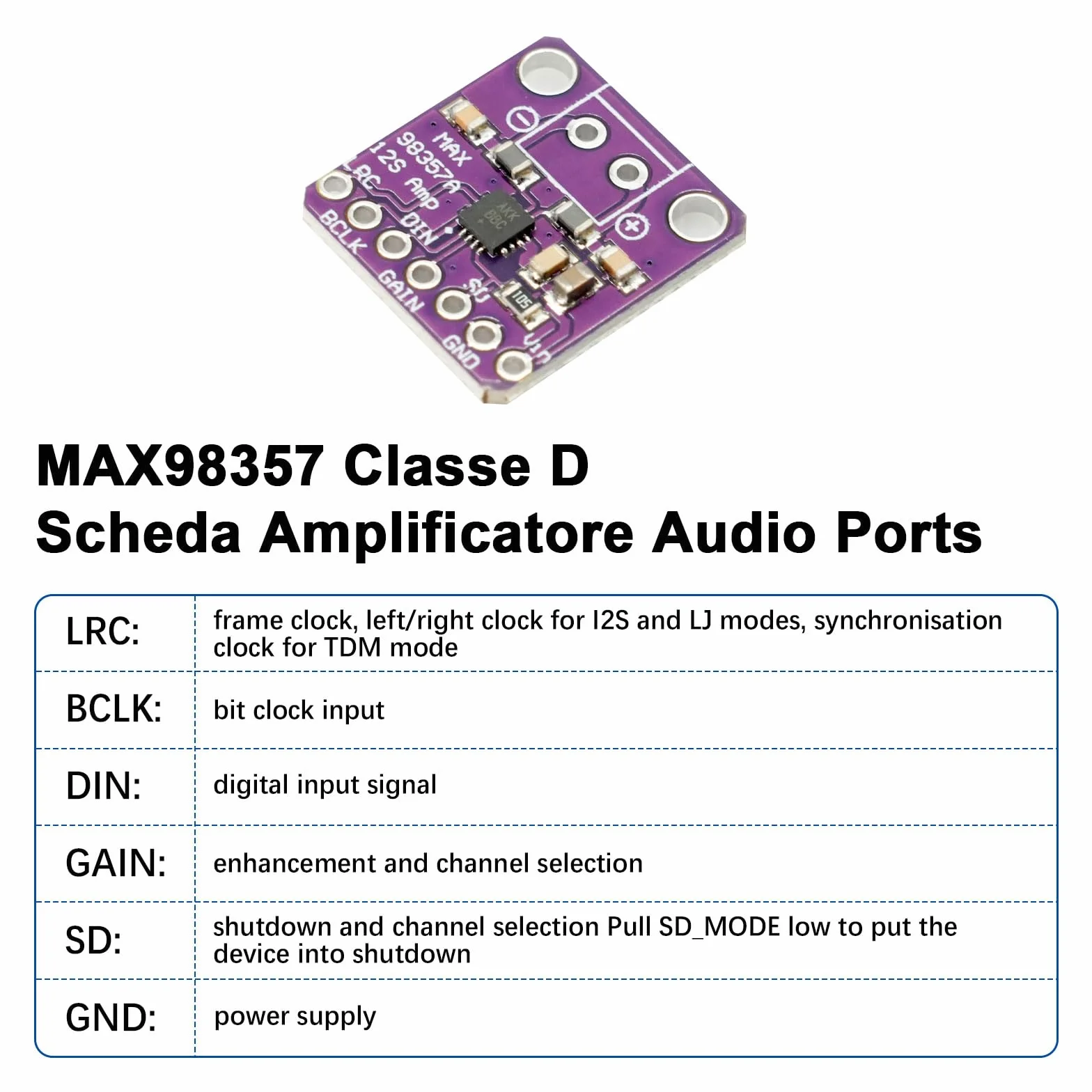 MAX98357 Classe D Scheda amplificatore audio AYWHP 3 PCS I2S 3W DAC Amplificatore di Uscita Modulo di Decodifica Modulo Audio Filtro