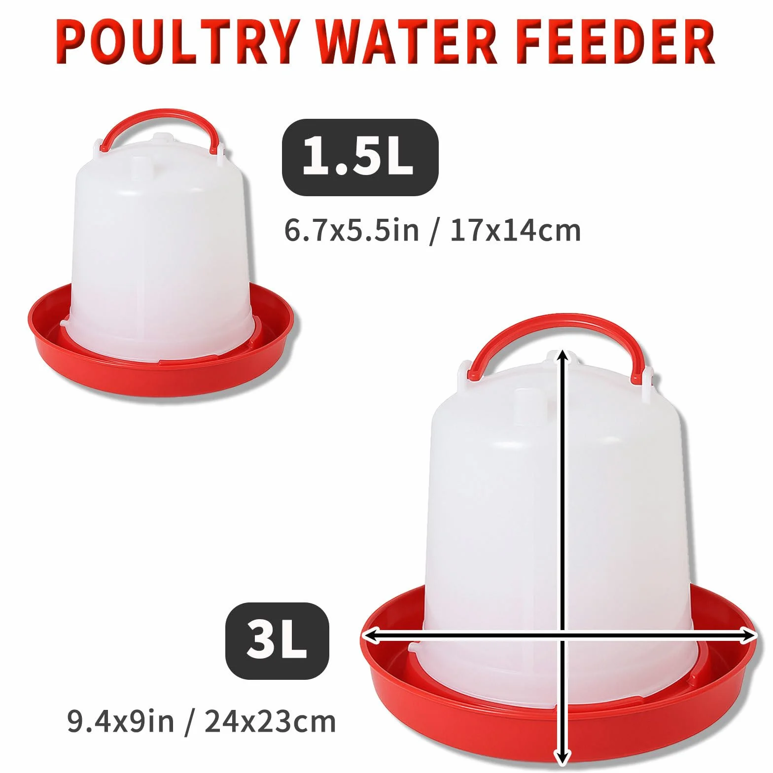 Set di 2 abbeveratoi per pulcini da 1,5 l con manico, per pulcini, anatre, tacchini e piccoli uccelli da fattoria, dispenser d'acqua in plastica per Coop