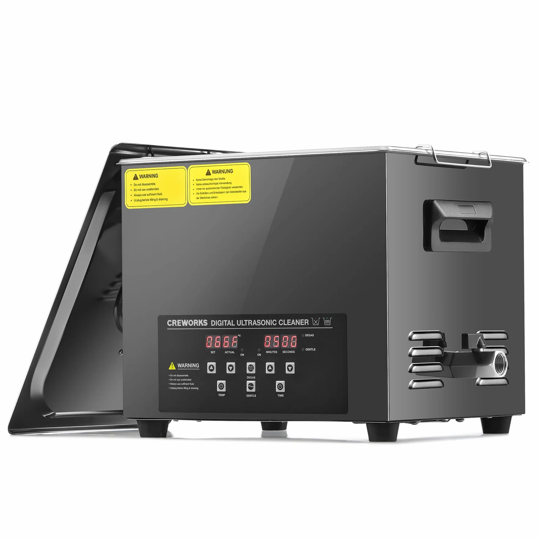 CREWORKS Lavatrice Ultrasuoni Digitale 10L 240W con Riscaldatore e Timer, Pulitore Ultrasuoni Professionale in Acciaio Inossidabile con 2 Modalità, Vasca Ultrasuoni per Ricambi Auto, Utensili
