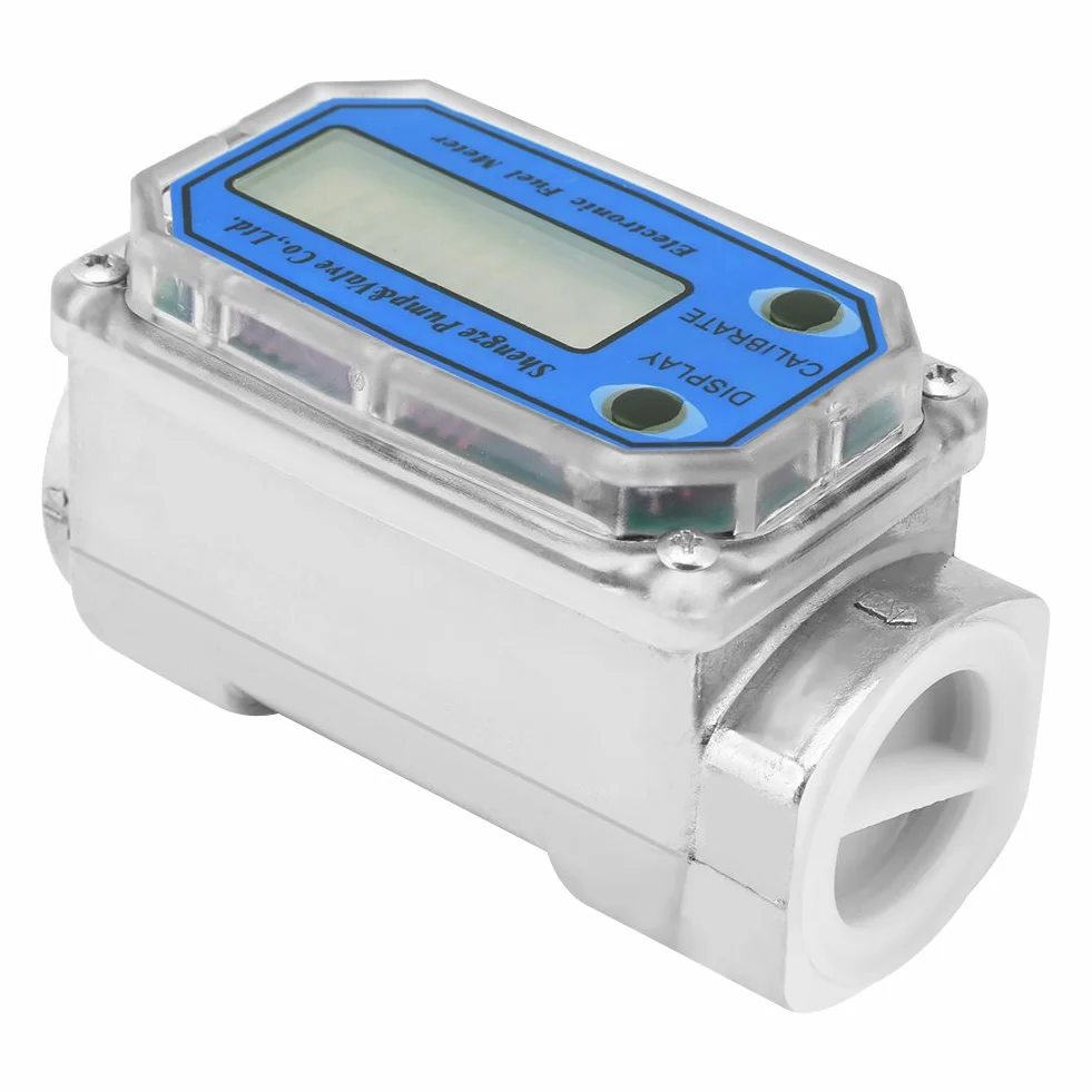 Yosoo Health Gear Misuratori di Portata Digitali A Turbina 1'' Benzina Cherosene Acqua Liquido Blu