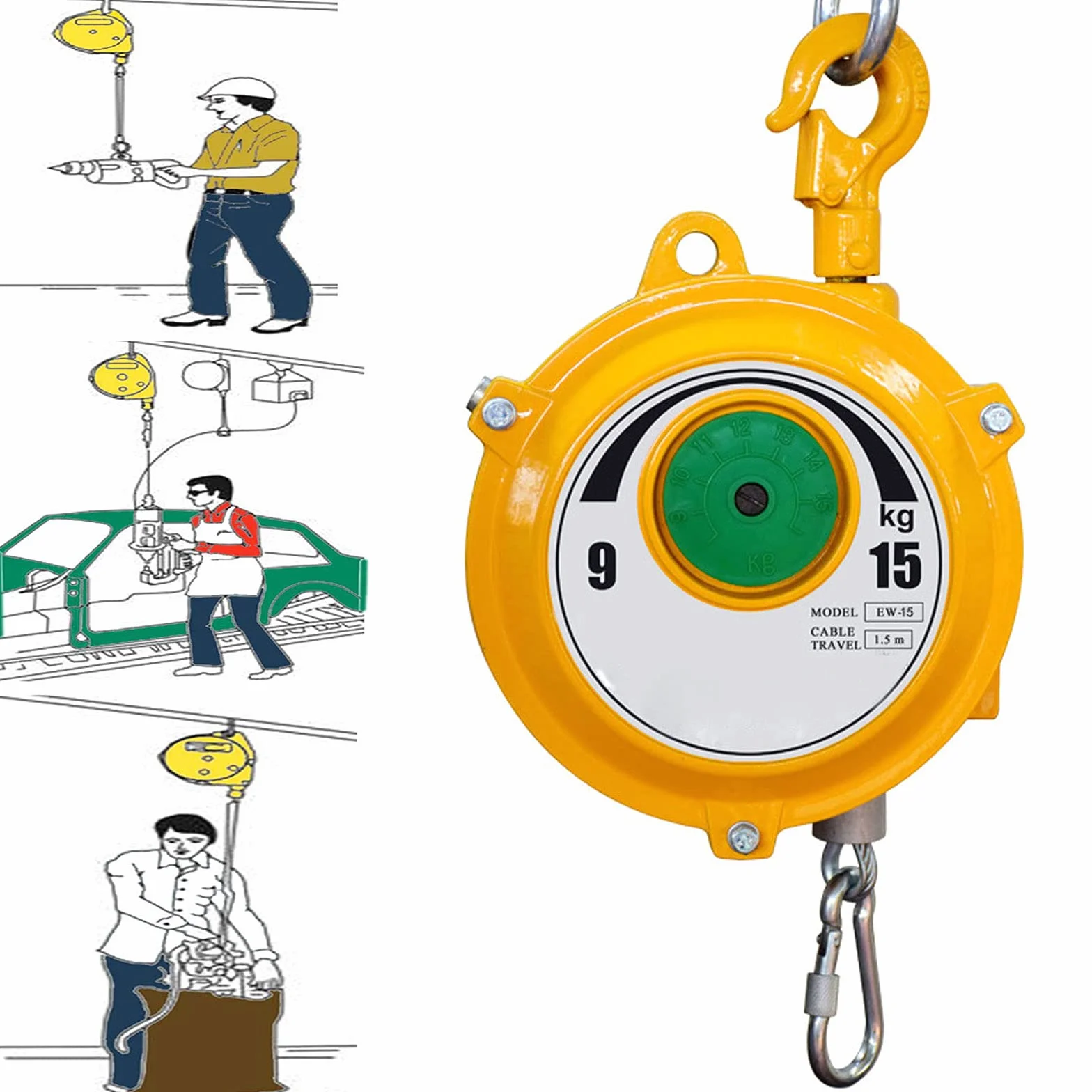Bilanciere a Molla Retrattile Portautensile, Autobloccante Supporto Retrattile Spring Balancer per Fabbrica Catena Montaggio, Tensione Regolabile, Guscio in Acciaio, Lunga Durata