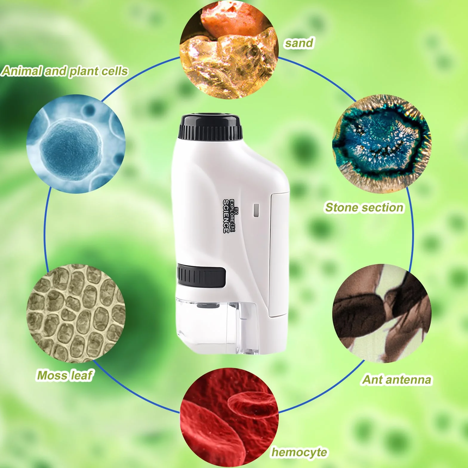 Microscopio Tascabile: Microscopio Tascabile per Bambini, Mini Microscopios Portatile con Luce LED 60X-120X per Bambini Studenti Adulti Laboratorio Domestico Scolastico