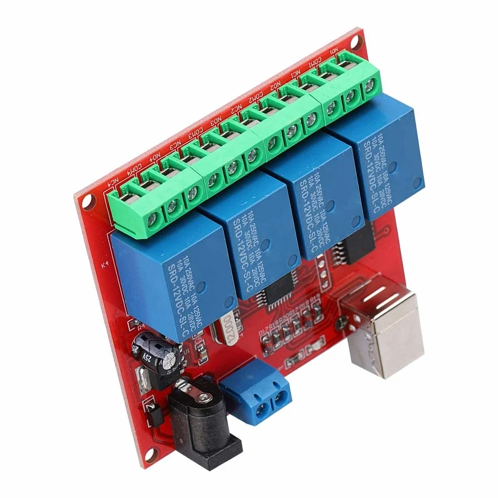 Modulo Relè USB a 4 Canali 12V per Computer - Controller Interruttore PC Scheda di Espansione
