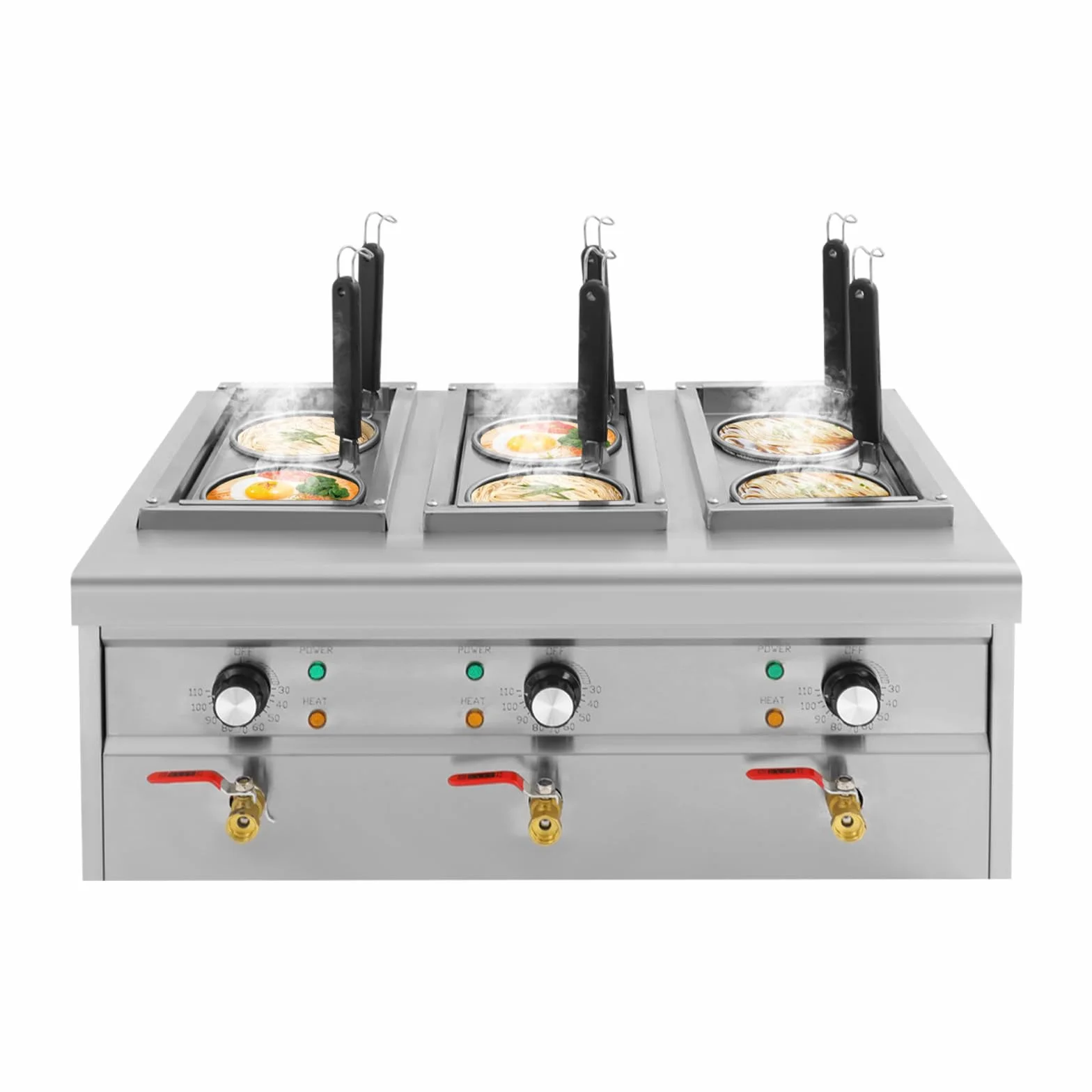 Fornello per pasta professionale, 6 cesti, 9 l, 2500 W, in acciaio inox, con rubinetto di scarico, fornello per pasta elettrica, per feste, banchetti ed eventi di catering