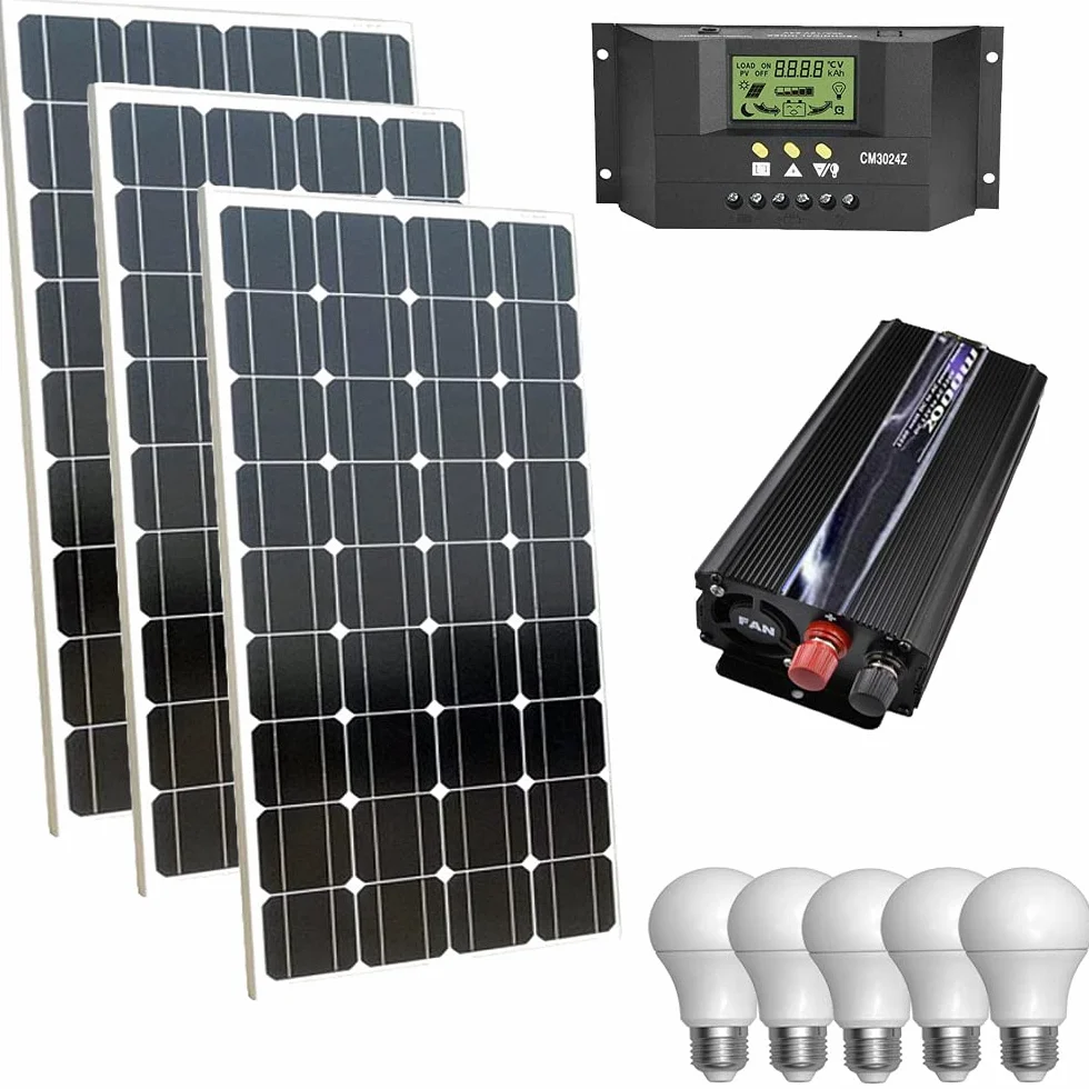 Kit Fotovoltaico 3KW Pwm Inverter 2000W Pannello Solare 300W Regolatore 30Amp