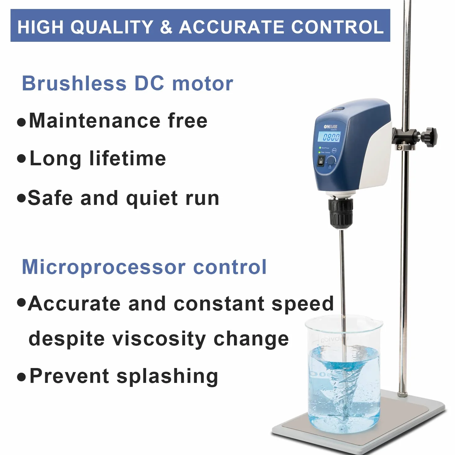 ONiLAB Agitatore digitale LCD con testiera, capacità massima di miscelazione 40 l max. 2200 Rpm, bianco, lega di alluminio (supporto incluso)