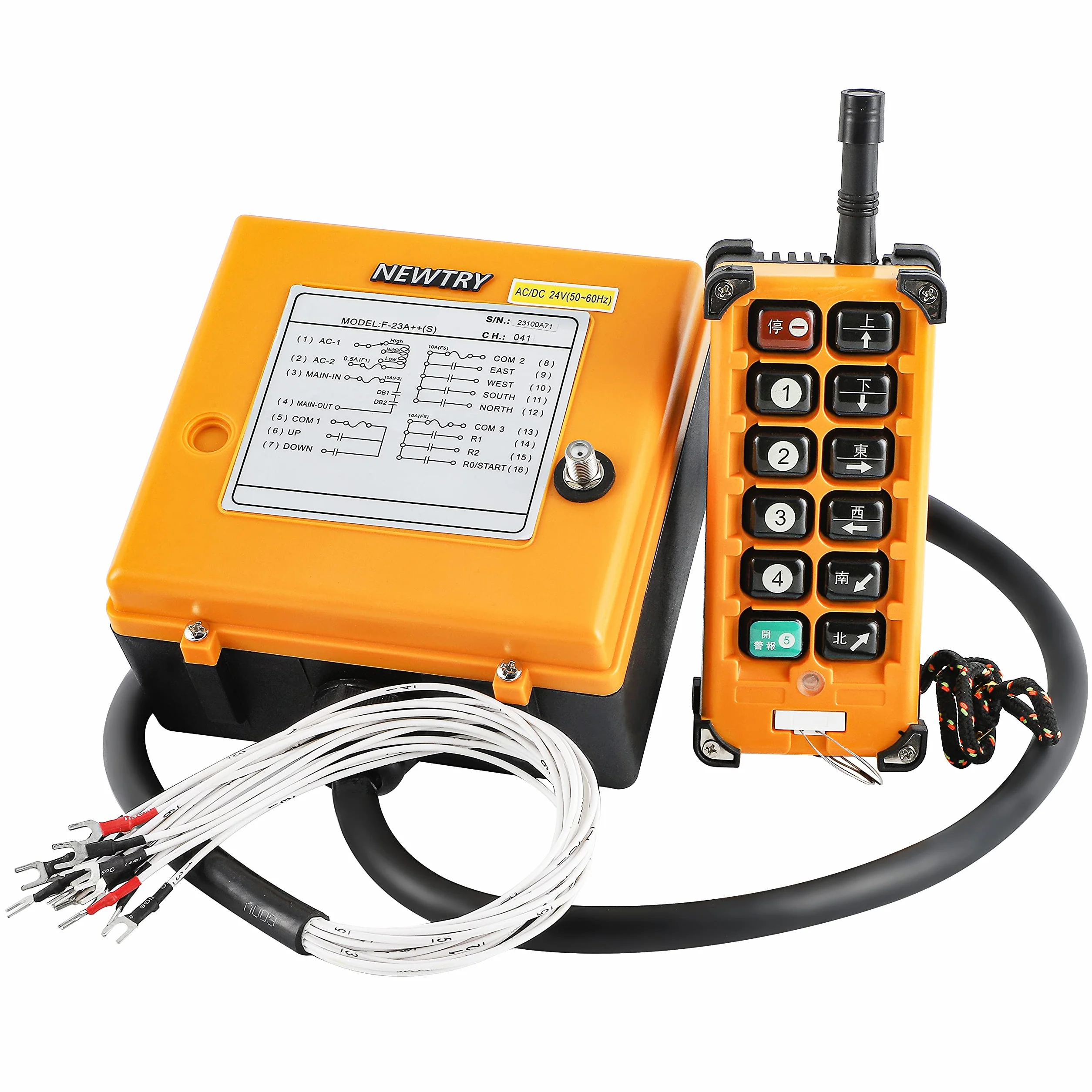 NEWTRY Controllo telecomando alla gru wireless, 12 pulsanti trasmettitori e ricevitore 24V per paranco industriale, gru a ponte (ricevitore DC&AC 24V)