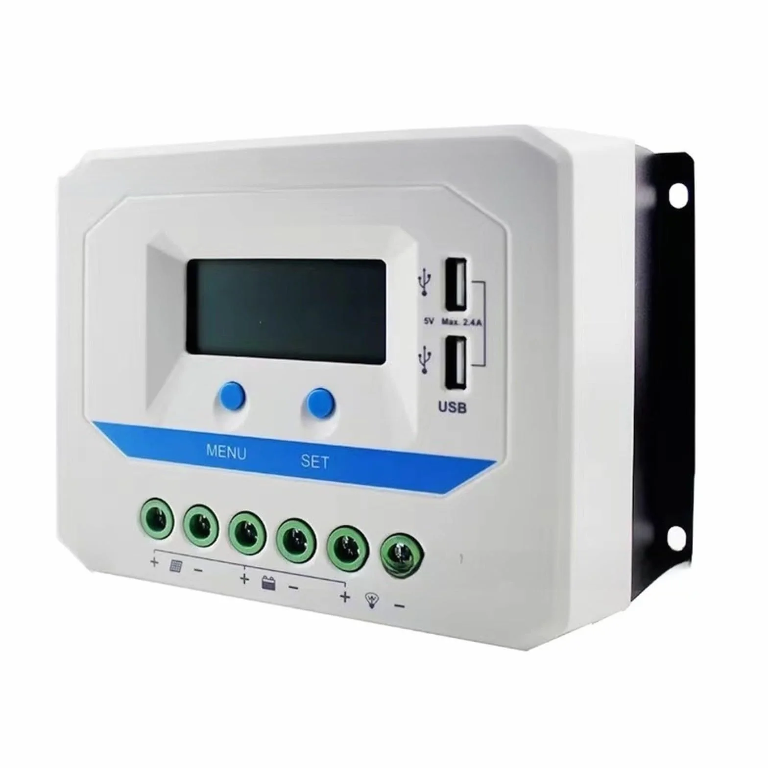 Regolatore di carica solare 12/24 V per PWM con display LCD, doppia porta USB, compensazione della temperatura per camper, campeggio, barca e impianto solare (bianco) (45 A)