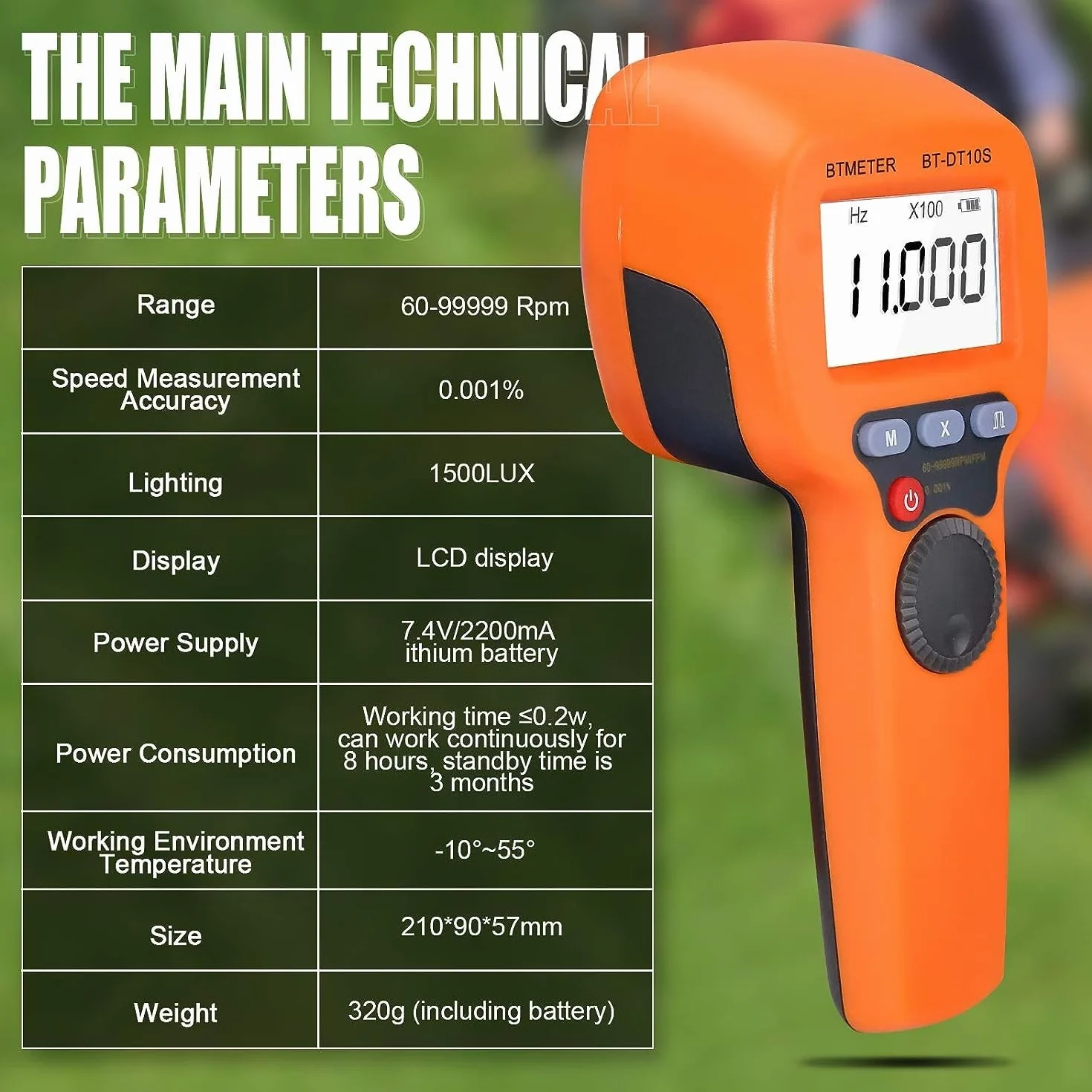 BTMETER Stroboscopio portatile digitale BT-DT10S, contagiri stroboscopico flash LED, 60~99999 FPM Tachimetro Hz Velocity Tester,Analizzatore di velocità di rotazione senza contatto