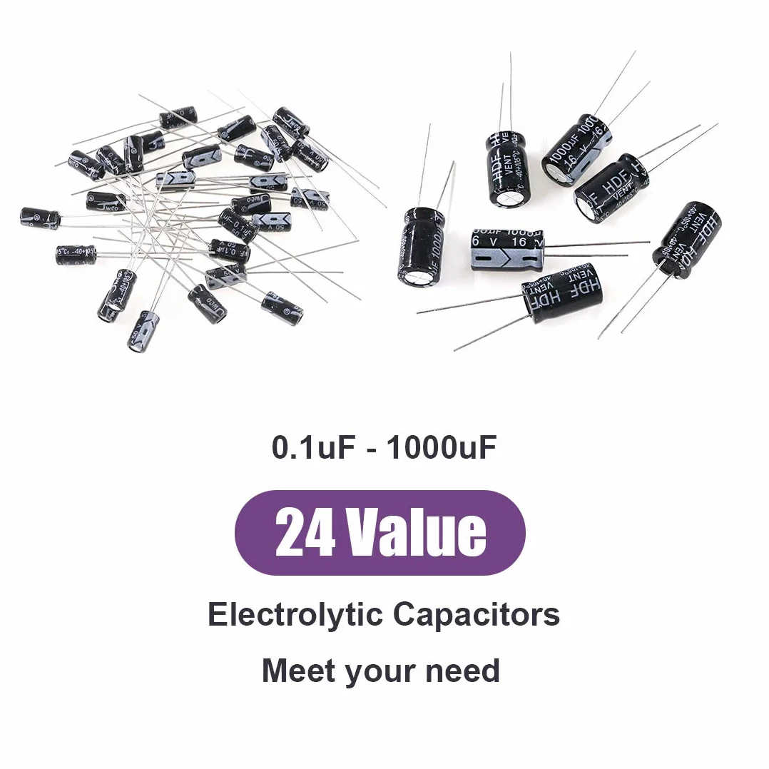Swpeet - 240 condensatori elettrolitici diversi, gamma 0.1uF-1000uF, kit di assortimento, 10 V/16 V/25 V/50 V