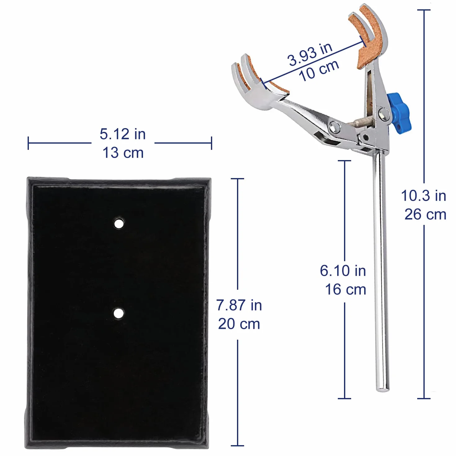 Labasics Set di Stativi e Morsetti da Laboratorio, Supporto con Asta 56,9 cm, Morsetto per Burette a 4 Punte, Anello per Storta e 2 Teste di Boss