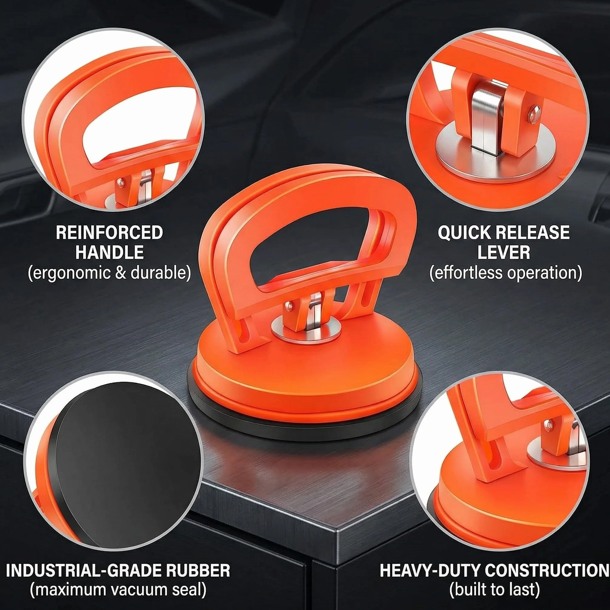 Set di 2 Ventose per Carrozzeria Arancioni, Estrattore Ammaccature Auto Professionale, Sollevatore per Vetro, Piastrelle e Schermi Smartphone, Kit di Riparazione Fai-da-Te ad Alta Tenuta