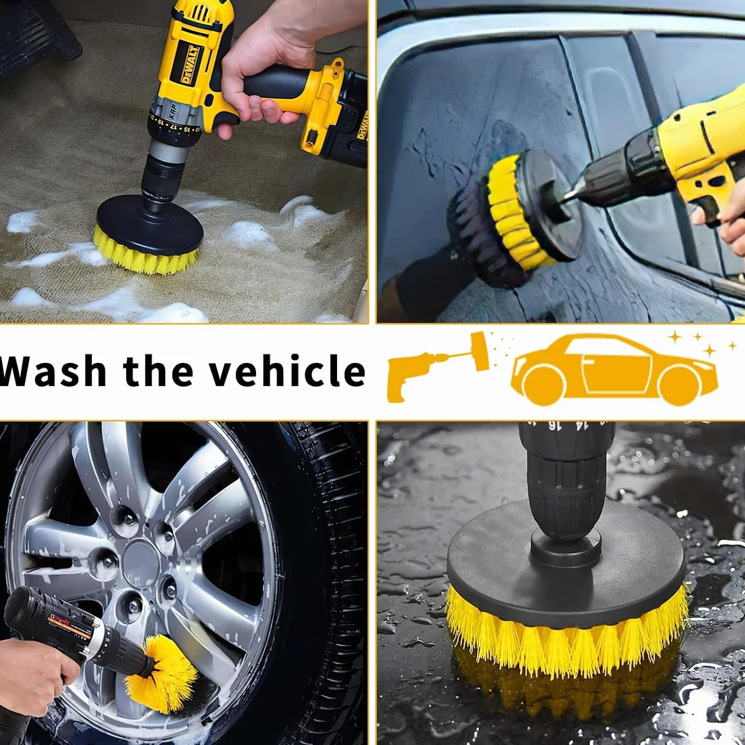 10 Pezzi Spazzola Elettrica Rotante, Spazzole per Trapano Elettrico, Spazzole per Trapano per Pulire Drill, per Auto, Pneumatici, Piastrelle, Pavimenti, Cucine, Vasche da Bagno (Giallo)