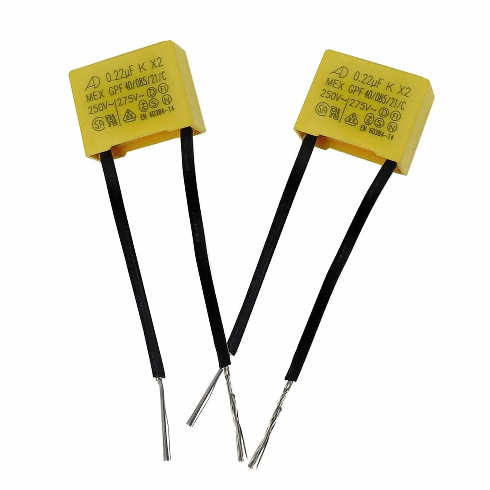 2 Pezzi Condensatore Polipropilene Anti Interferenza 0,22µF 275V X2 | Condensatori di Sicurezza per luci Lampeggianti Lampadina a LED Non in Uscita Anti-sfarfallio