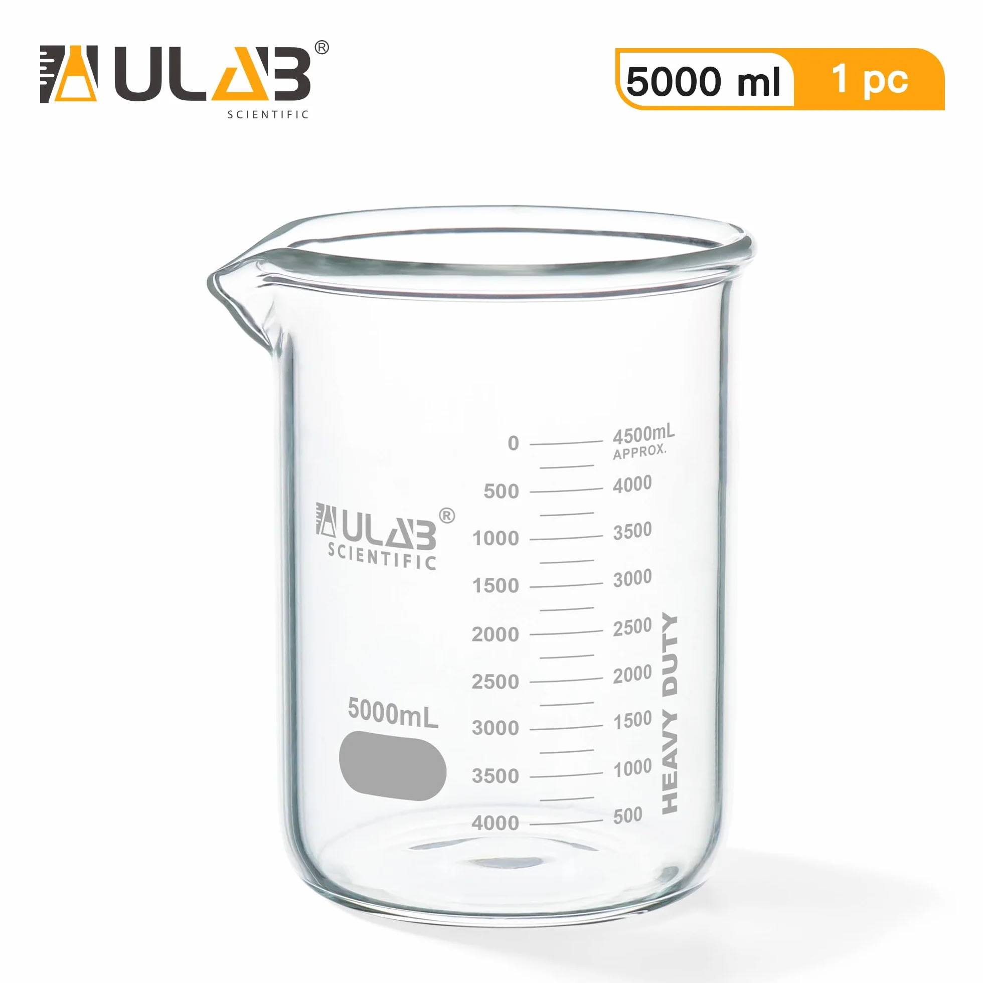ULAB Bicchiere in vetro a bassa forma, Vol.5000ml, Vetro borosilicato 3.3, graduazione stampata, UBG1024