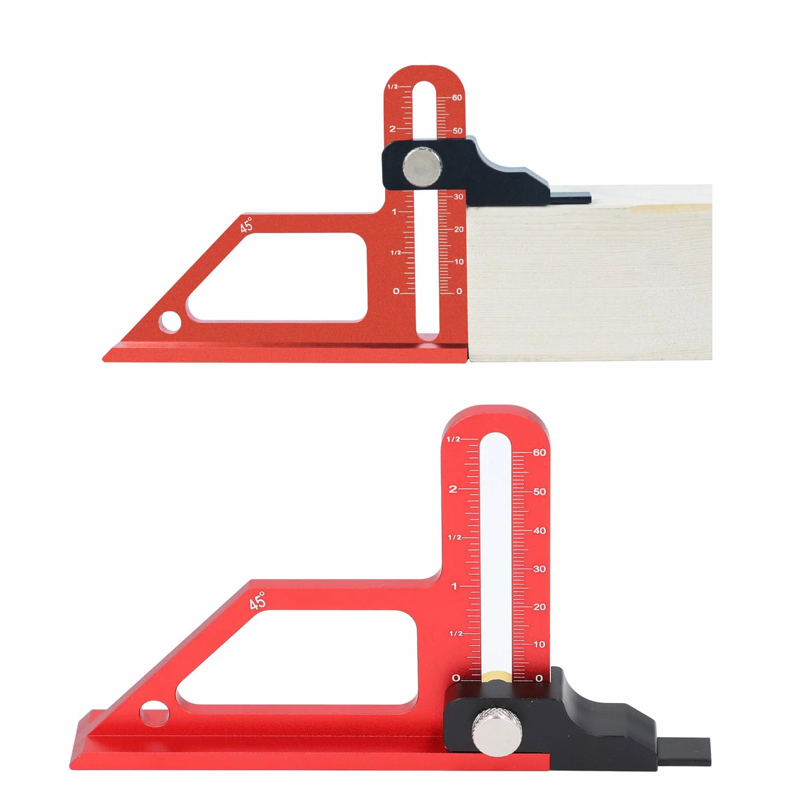 Altimetro per sega da tavolo, profondità 0-60 mm, lega di alluminio, strumento di misura, imperiale metrico a doppia scala, calibro lama angolare 45° per la lavorazione del legno