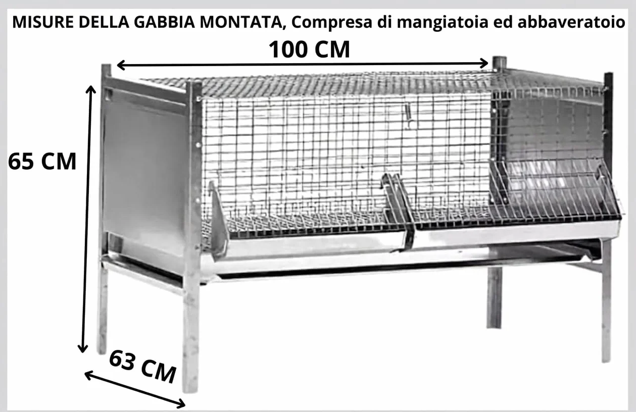GABBIA PER PULCINI IN RETE DI ACCIAIO ZINCATO-CON ABBEVERATOIO E MANGIATOIA-ANTITOPO-ROBUSTA E RESISTENTE CON STRUTTRA BULLONATA.DONATO ROCILA SRL (Le misure sono della Gabbia Montata)