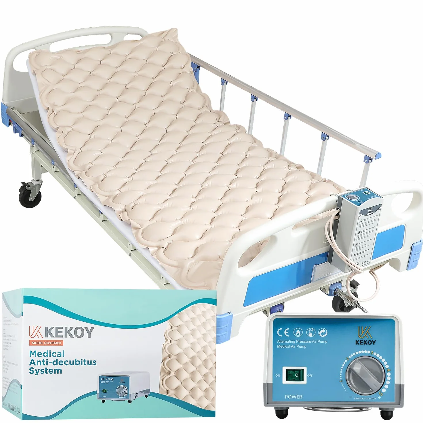 Kekoy Materasso antidecubito pressione alternata, pompa silenziosa, impermeabile, previene piaghe decubito grado I, per ospedali, case, letti ospedalieri, 200x90 cm