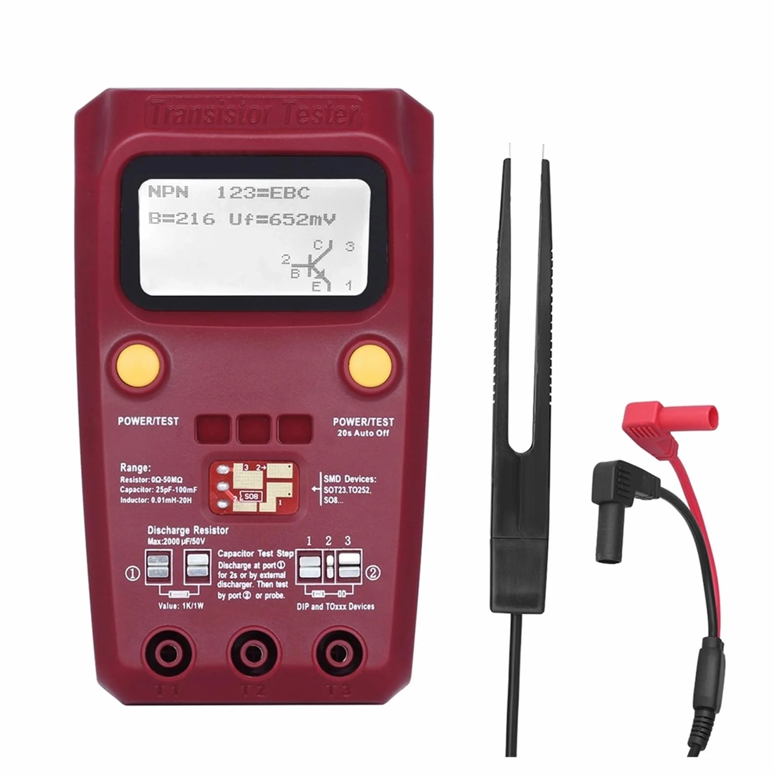 Multi-purpose Transistor ESR/SMD Tester Smart Diodo Triodo Misuratore Di Resistenza Misuratore LCD Test MOS/PNP/NPN Risoluzione dei problemi con velocità e precisione ( Color : ESR02PRO-Test clip-01 )